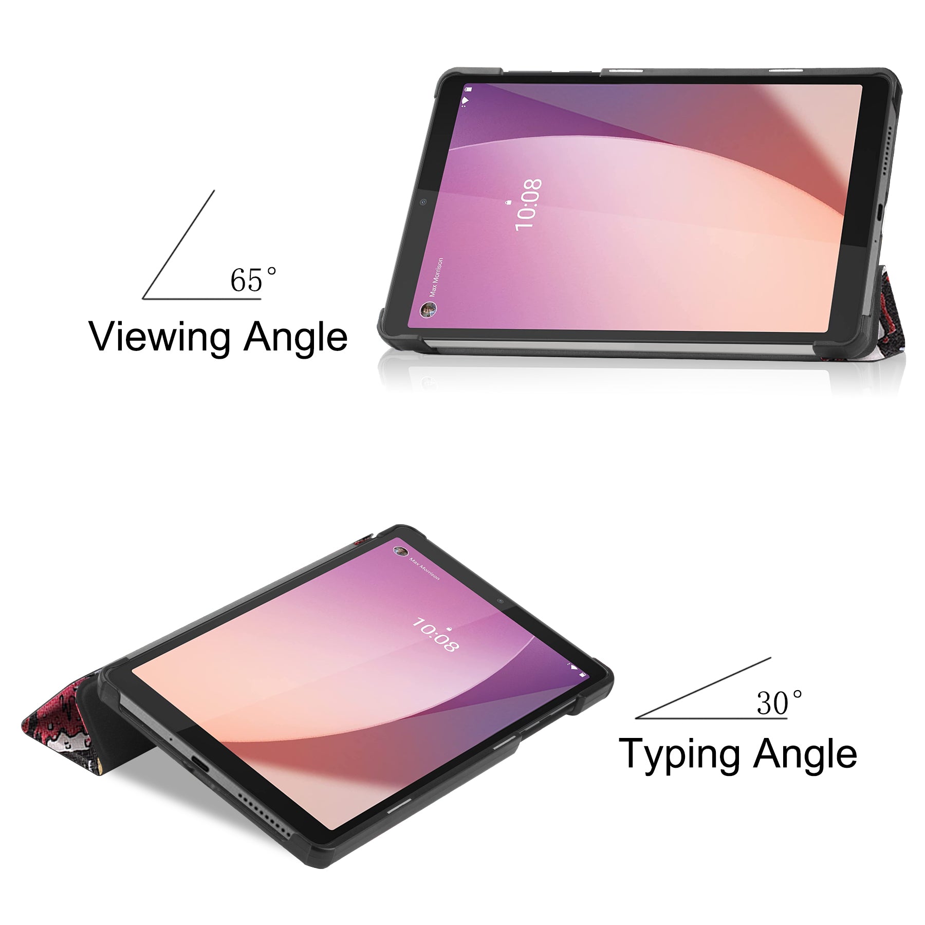Tri-fold Stand Tablet Case for Lenovo Tab M8 Gen 4 Pattern Printing PU Leather Tablet Cover