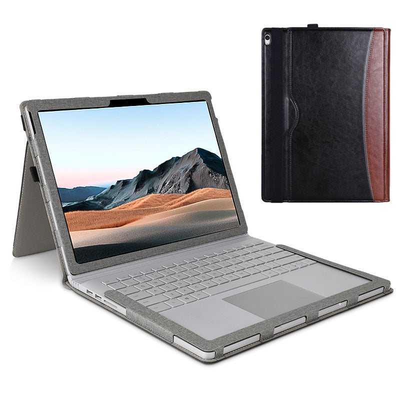 For Microsoft Surface Book 1 2 3 13.5-inch Business Leather Case Shockproof Carry Case with Detachable Stand