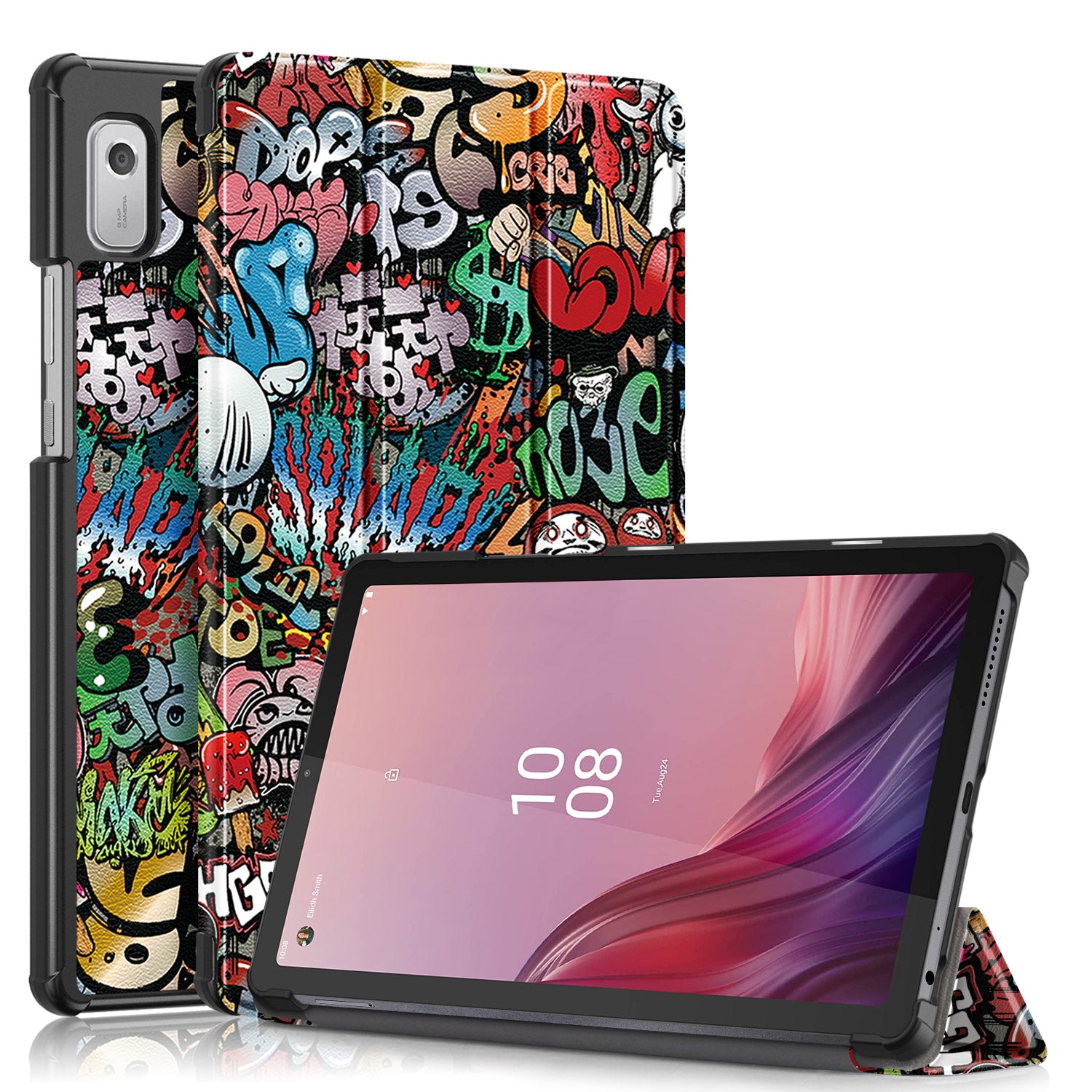 Tablet Leather Case for Lenovo Tab M9 TB-310FU Tri-fold Stand Pattern Printing Tablet Cover with Auto Wake Sleep