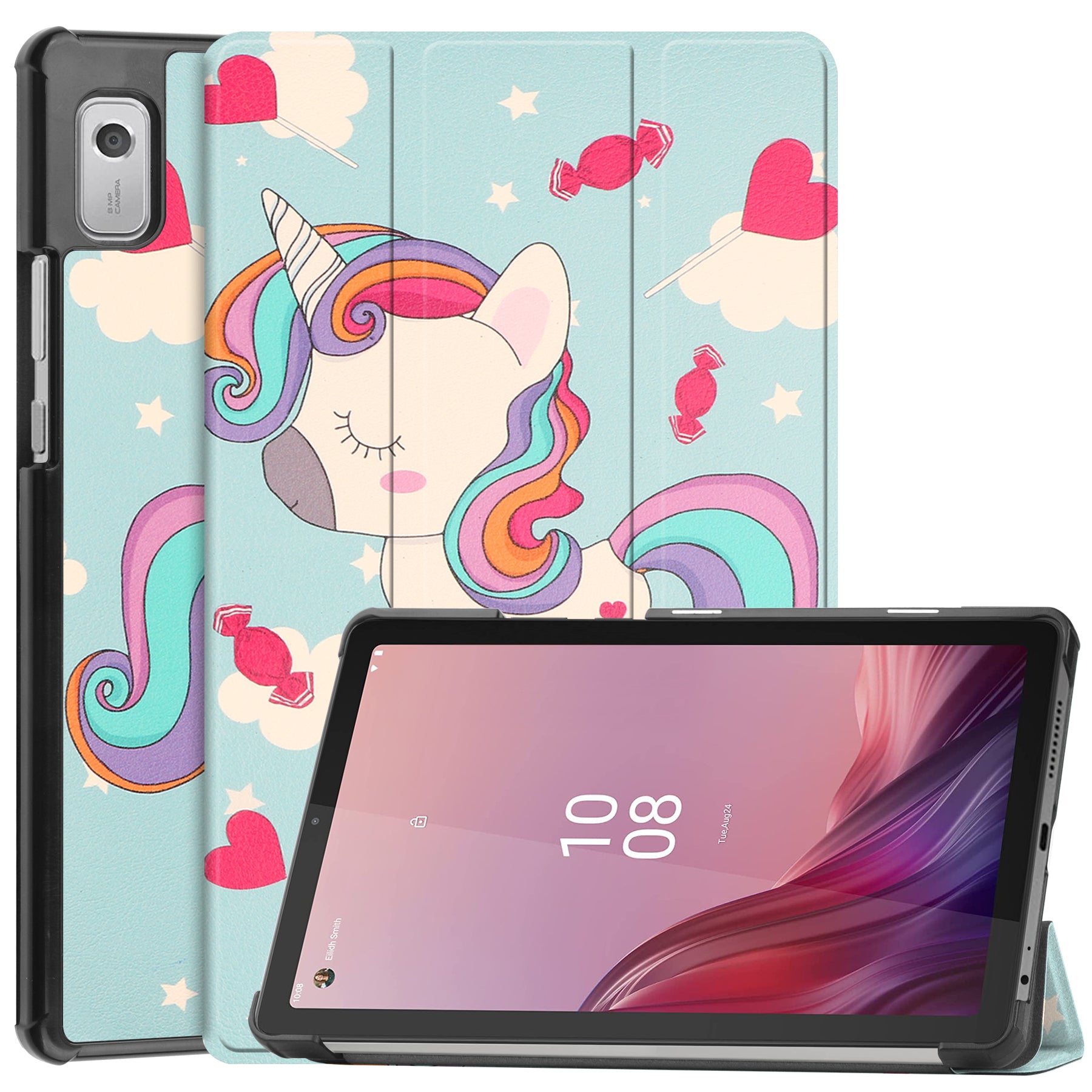 Tri-fold Stand Tablet Case for Lenovo Tab M9 Pattern Printing PU Leather PC Protective Cover