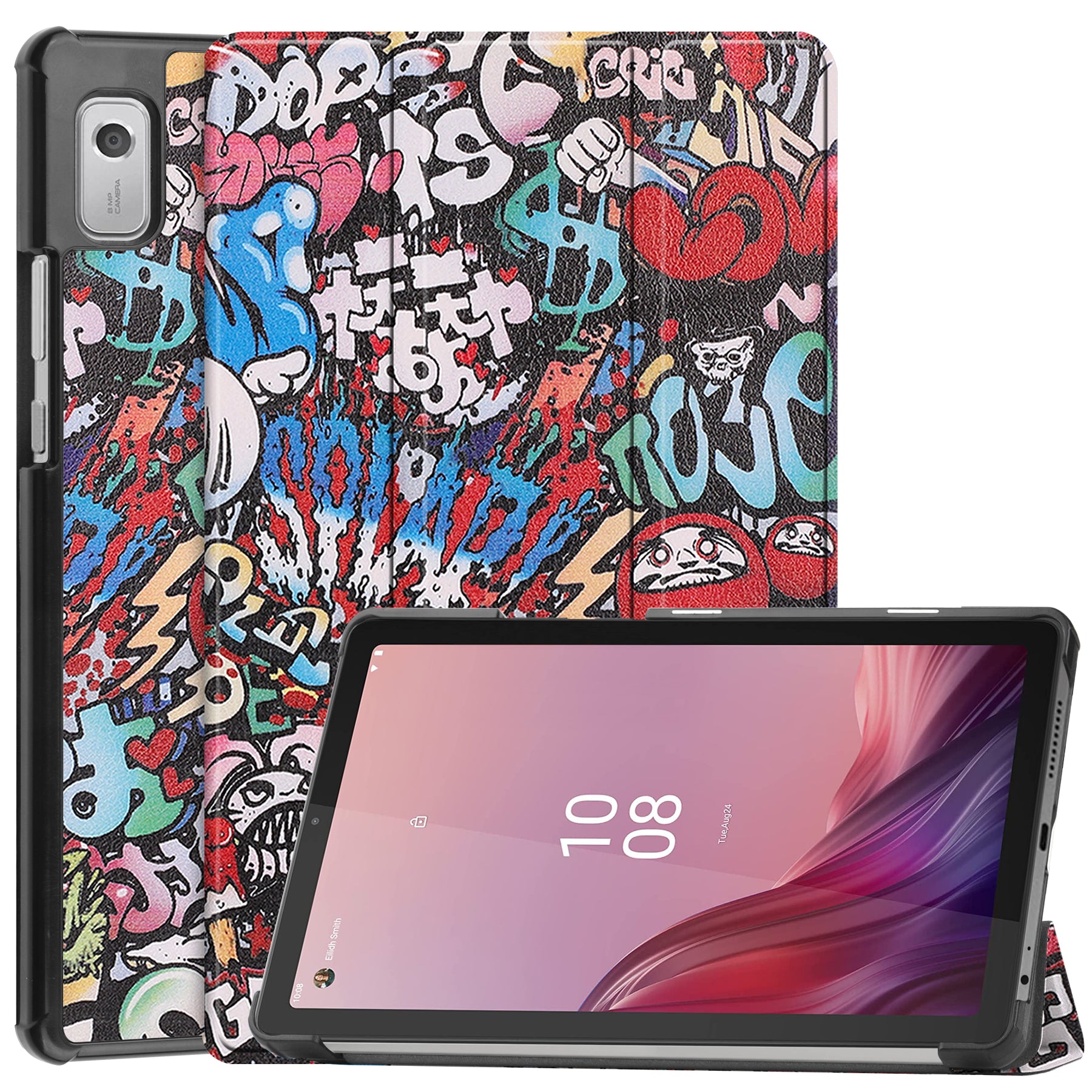 Tri-fold Stand Tablet Case for Lenovo Tab M9 Pattern Printing PU Leather PC Protective Cover