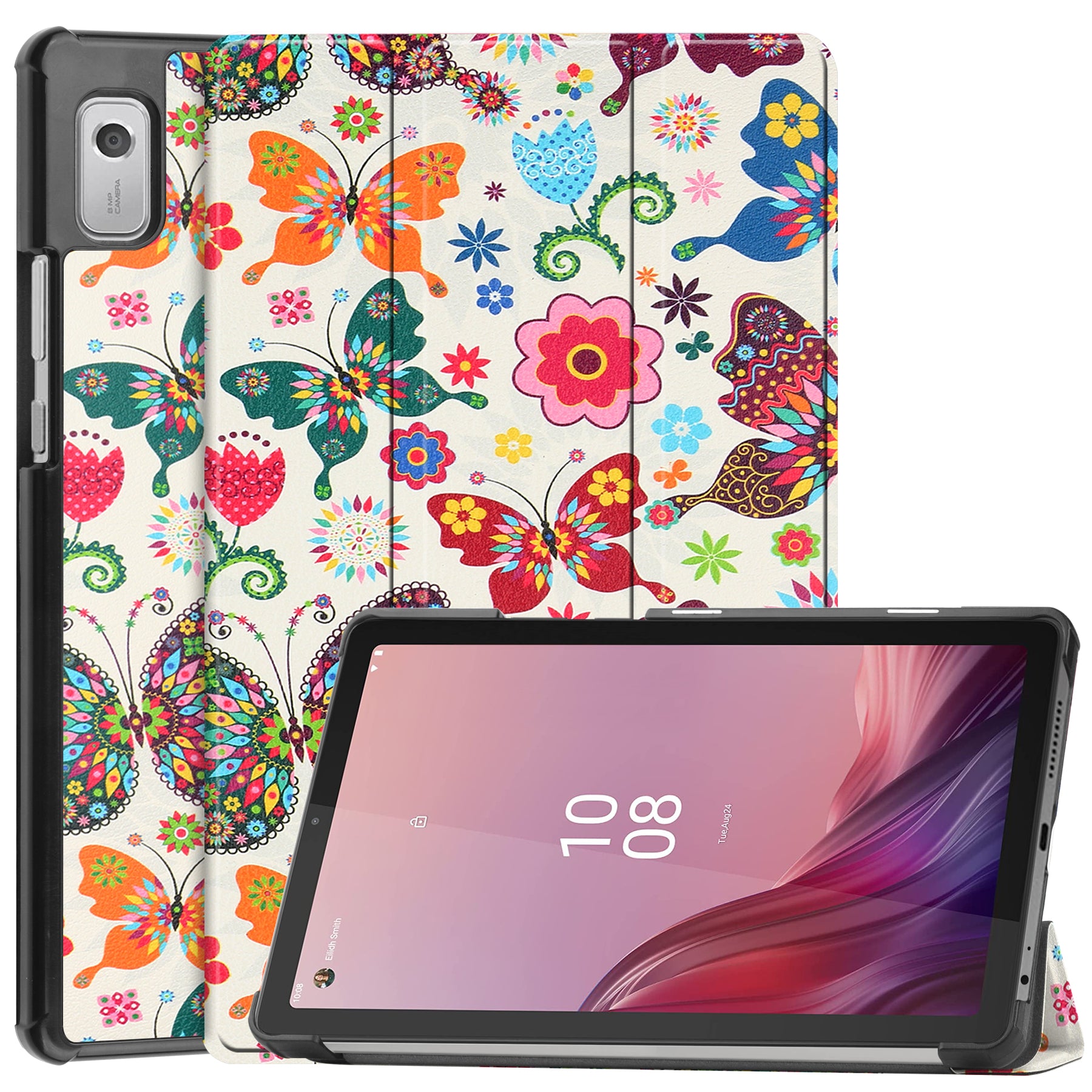Tri-fold Stand Tablet Case for Lenovo Tab M9 Pattern Printing PU Leather PC Protective Cover