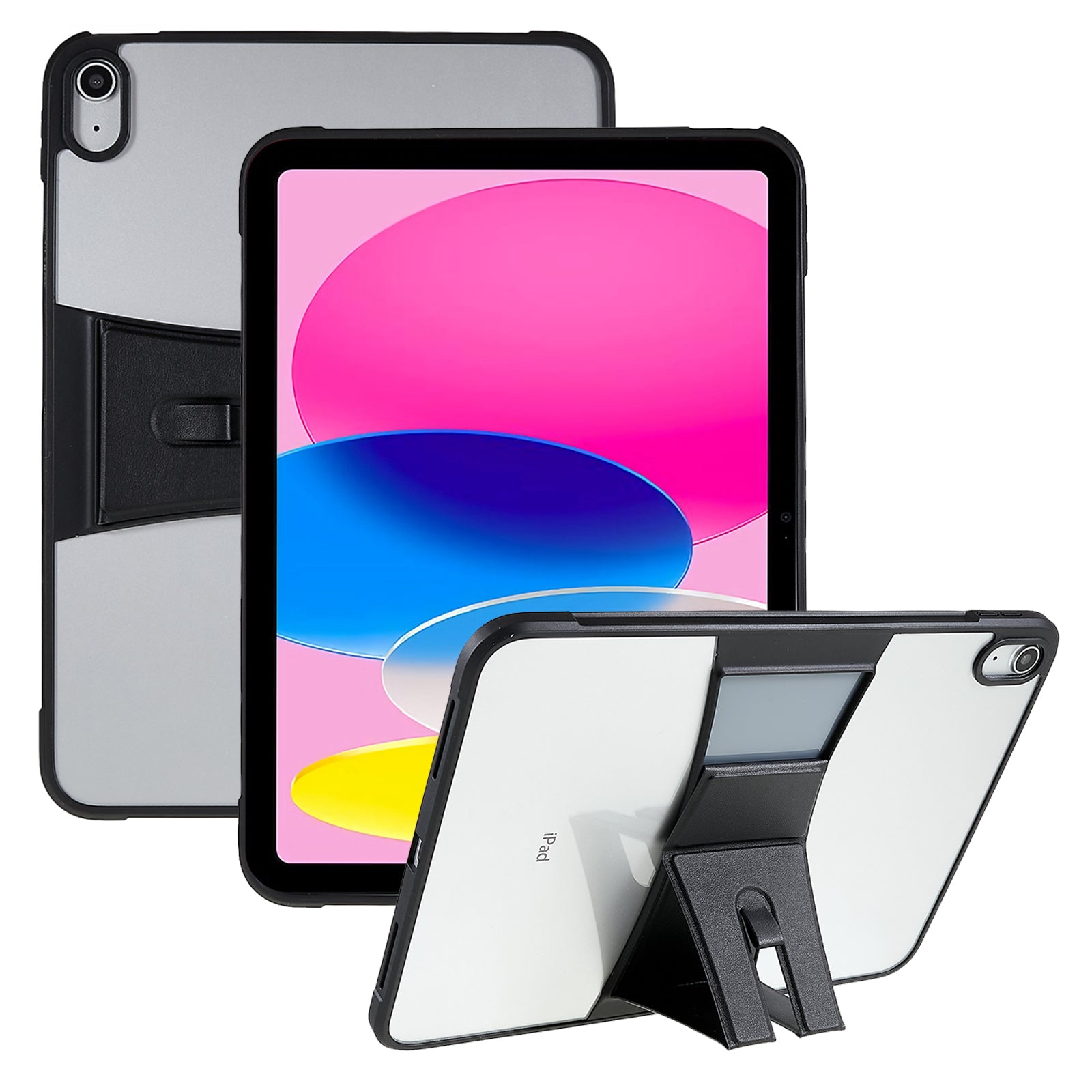 Transparent Tablet Case for iPad 10.9 (2022) PU Leather Kickstand TPU Acrylic Tablet Cover