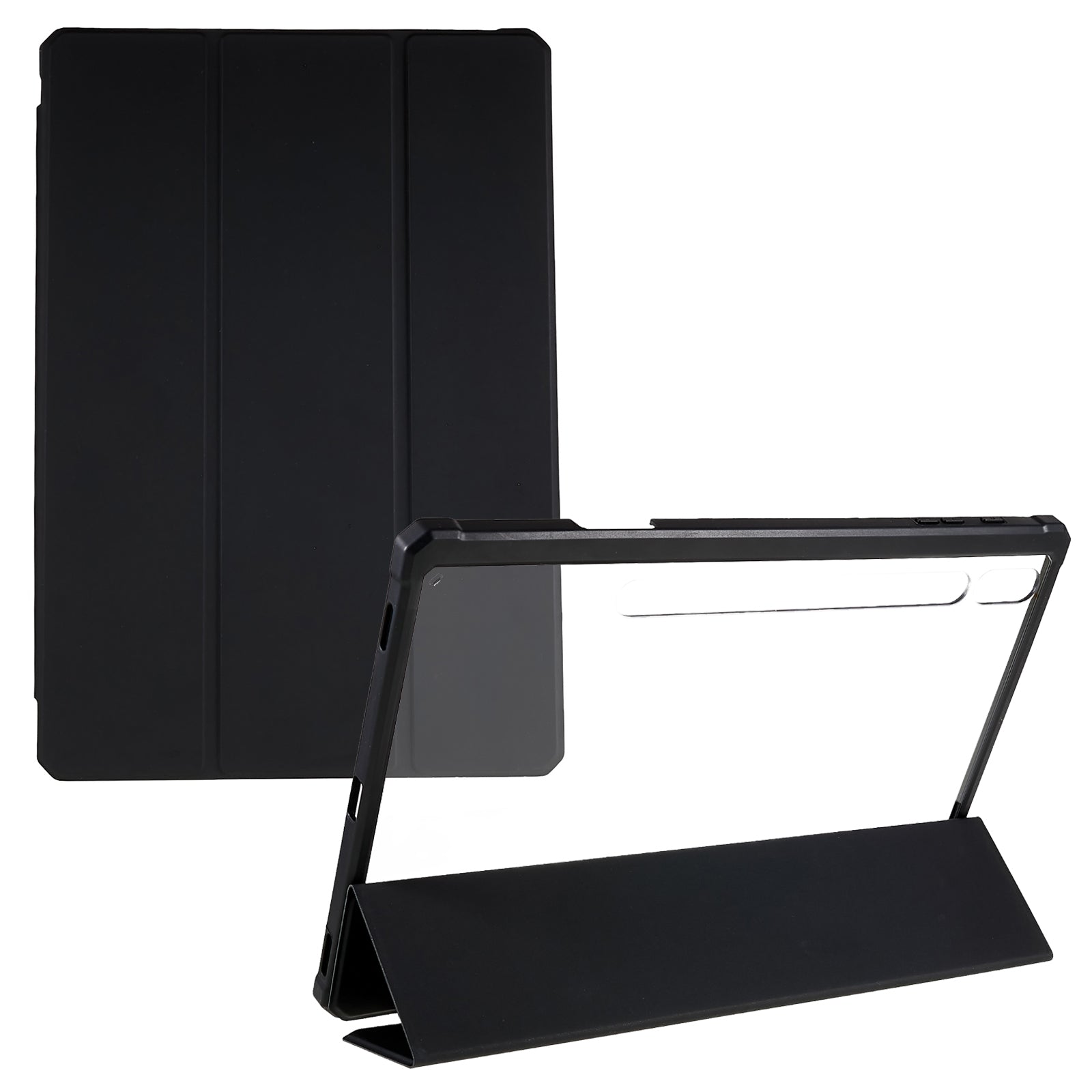 For Samsung Galaxy Tab S7 FE Tab S7 Tab S8 Skin-touch Tri-fold Stand Tablet Case PU Leather TPU Acrylic Clear Tablet Cover