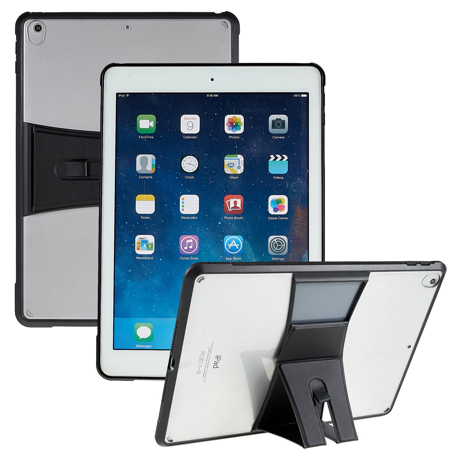 For iPad 9.7-inch (2017)/(2018)/Air (2013)/Air 2/Pro 9.7 inch (2016) Tablet Case Leather Kickstand TPU Acrylic Clear Tablet Cover