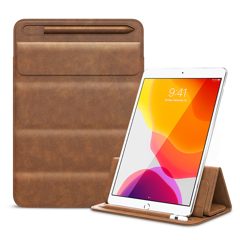 Universal Sleeve Bag for 9.7-11 Tablets Carrying Case Portable Anti-Scratch Bag with Tri-fold Stand Brown