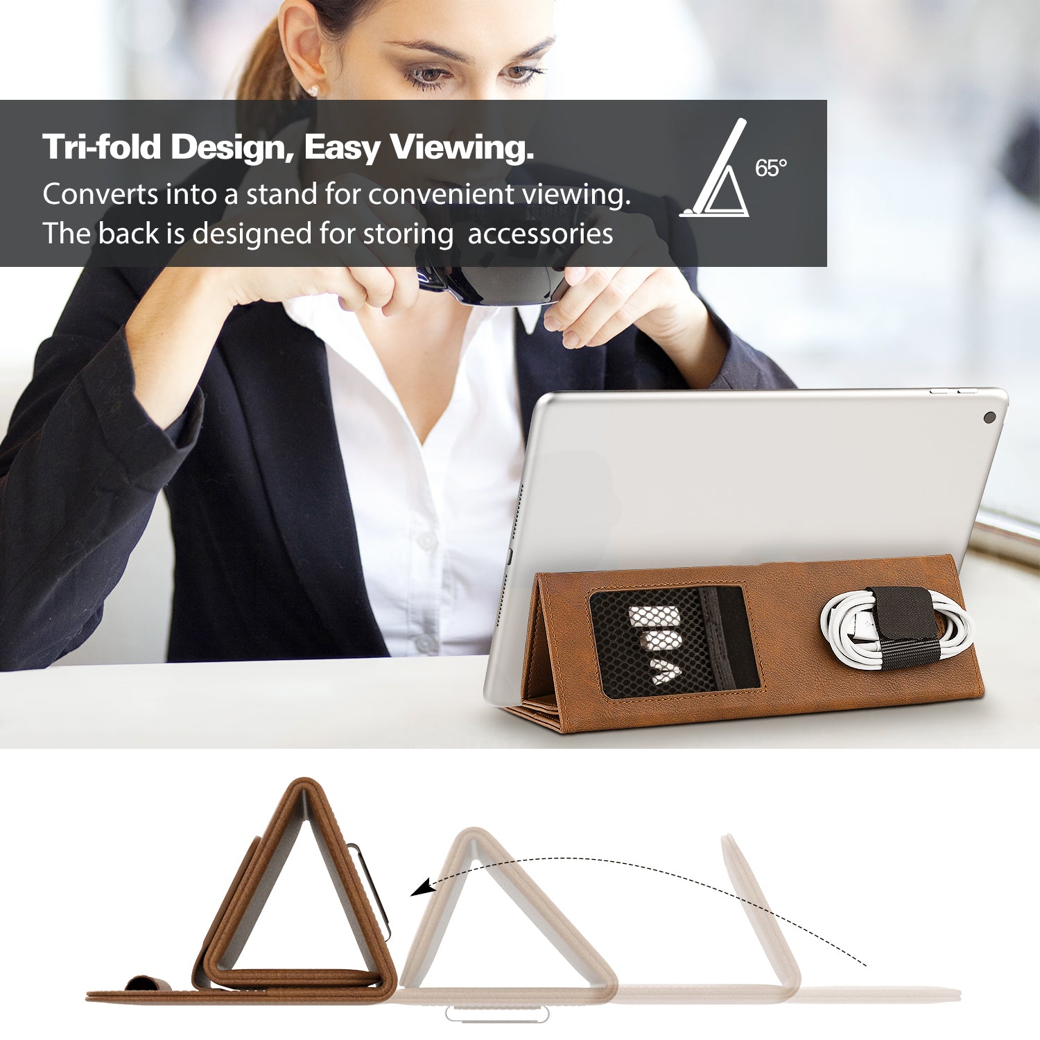 Universal Sleeve Bag for 9.7-11 Tablets Carrying Case Portable Anti-Scratch Bag with Tri-fold Stand Brown