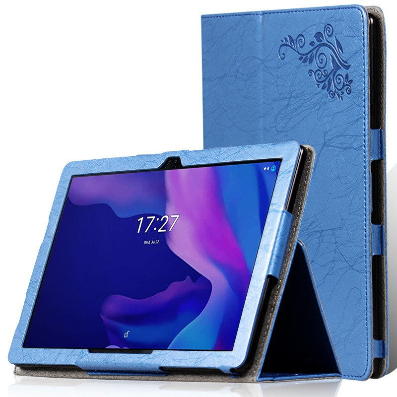 PU Leather Tablet Stand Case for TCL Tab 10L Imprinted Flower Pattern Protective Tablet Cover