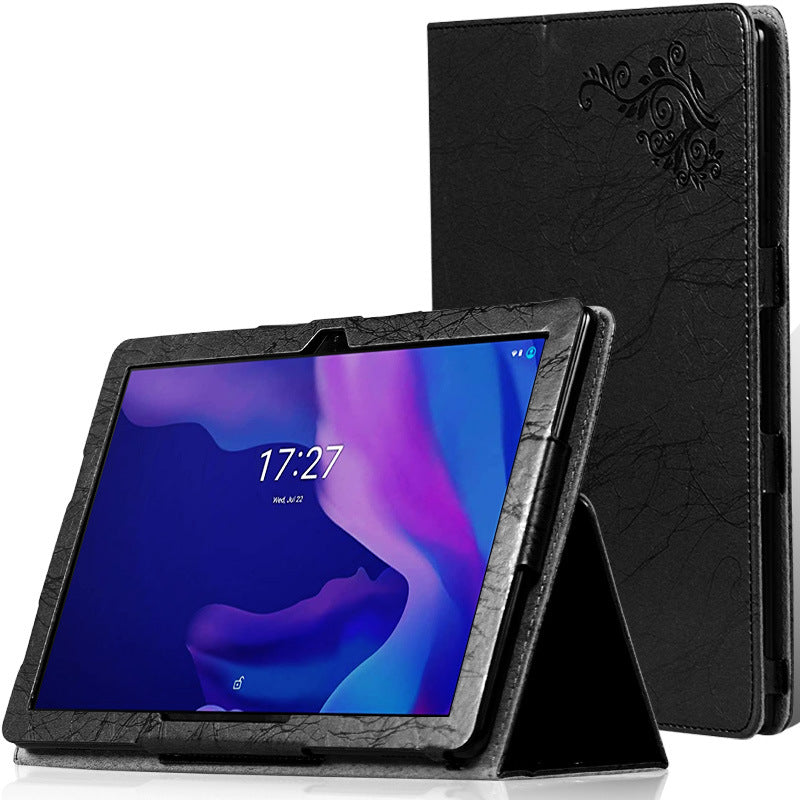 PU Leather Tablet Stand Case for TCL Tab 10L Imprinted Flower Pattern Protective Tablet Cover