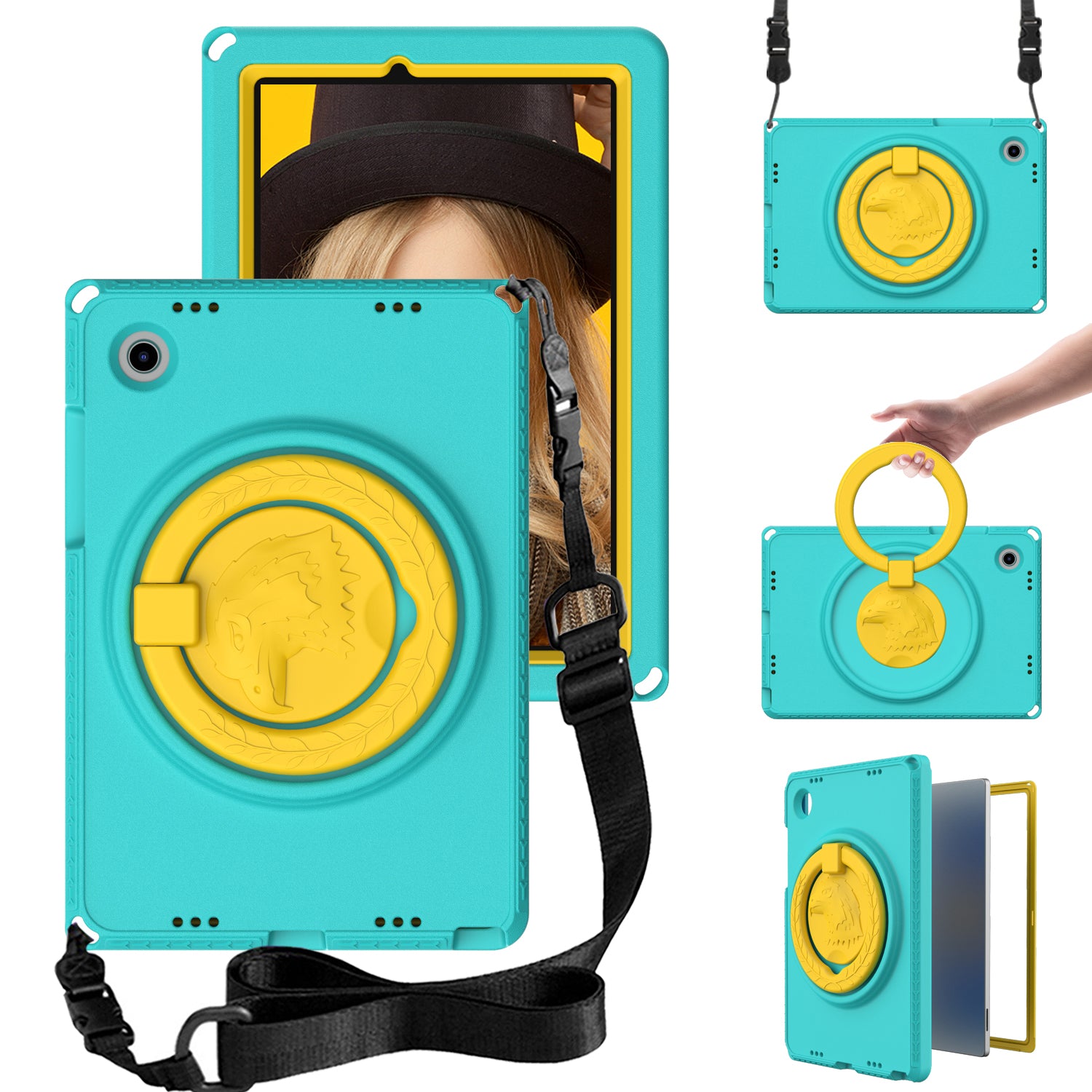 For Samsung Galaxy Tab A8 10.5 (2021) EVA Case with Shoulder Strap Waterproof Screen Film Shockproof Tablet Case