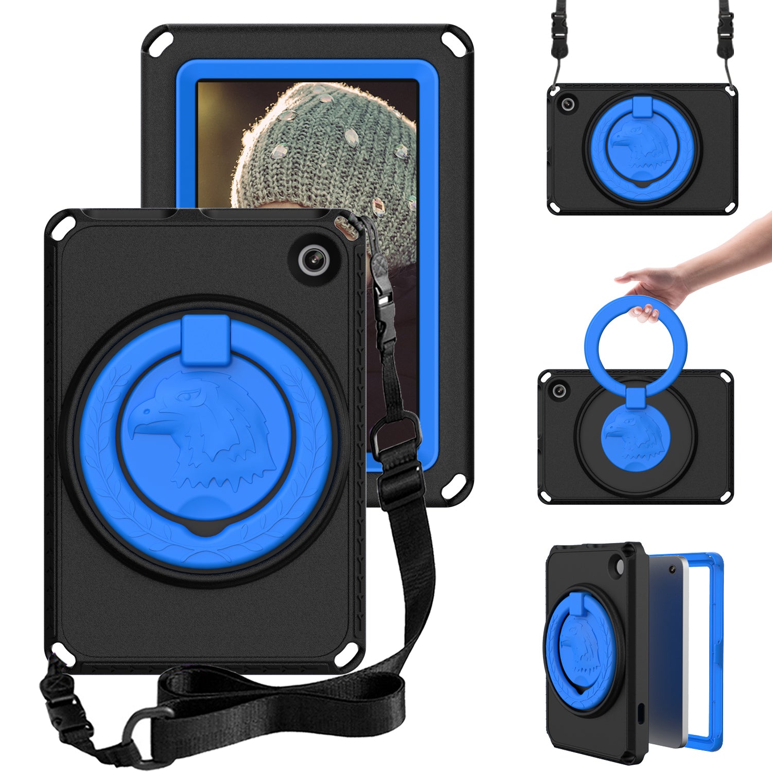 For Amazon Fire 7 (2022) Protective EVA Case with Shoulder Strap Waterproof Screen Film