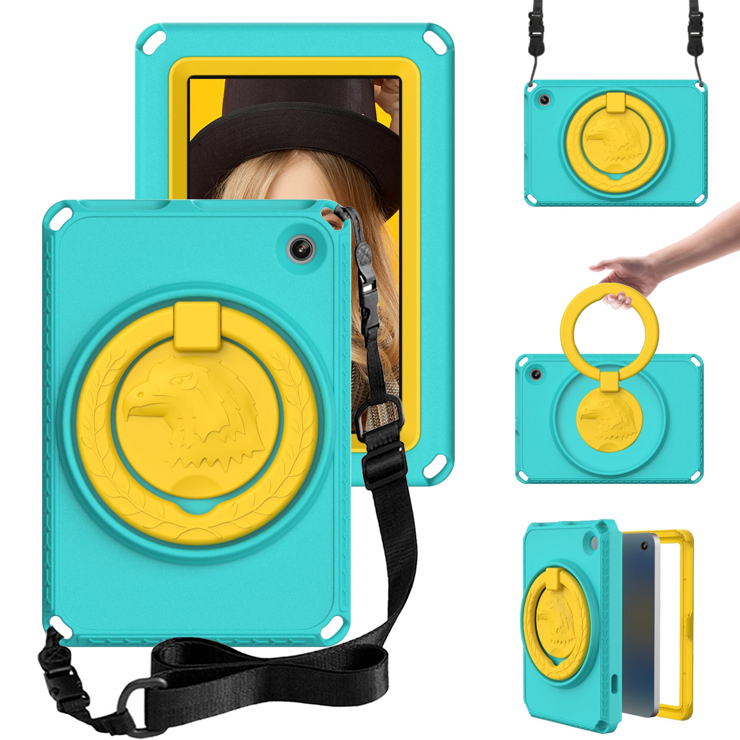 For Amazon Fire 7 (2022) Protective EVA Case with Shoulder Strap Waterproof Screen Film