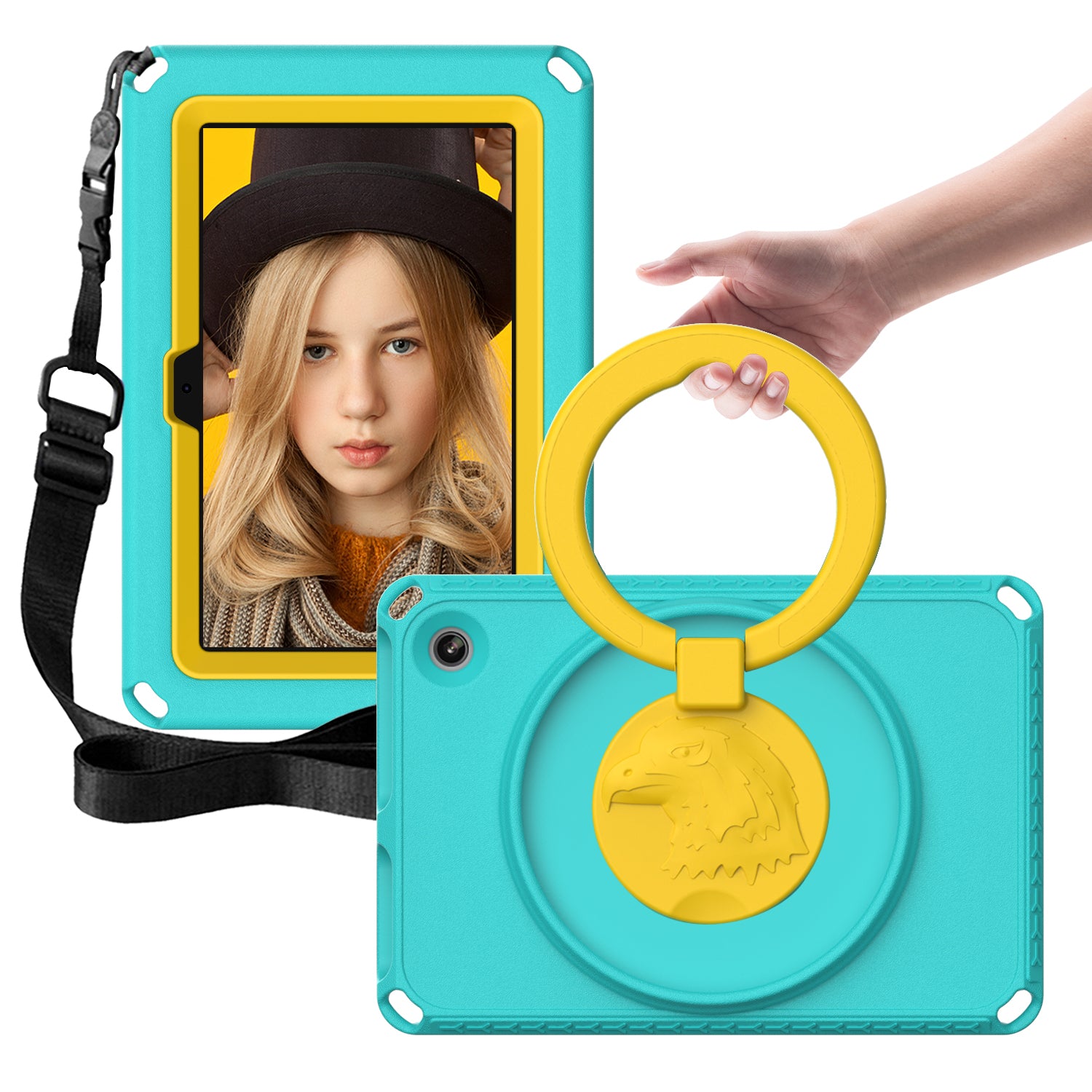 For Amazon Fire 7 (2022) Protective EVA Case with Shoulder Strap Waterproof Screen Film