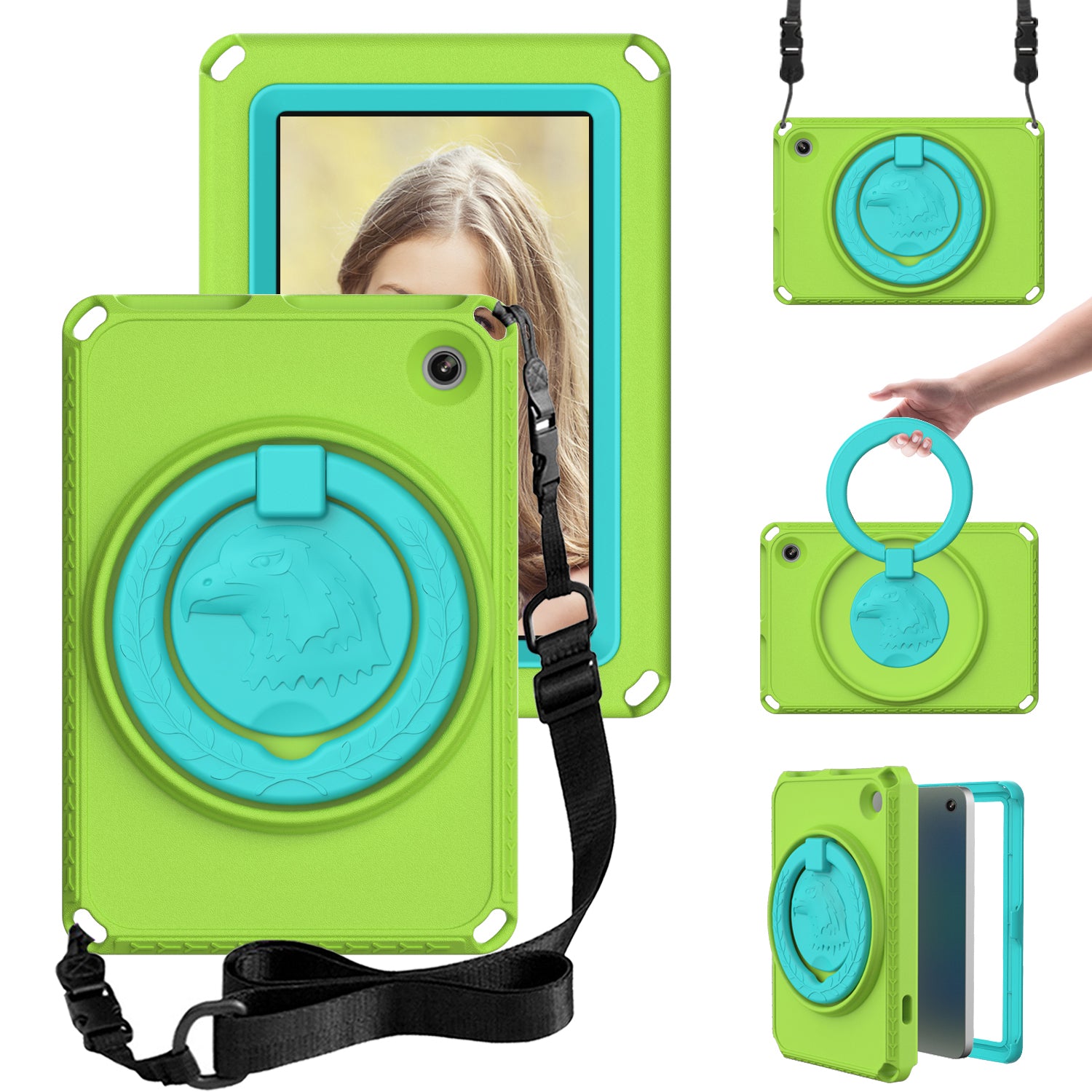 For Amazon Fire 7 (2022) Protective EVA Case with Shoulder Strap Waterproof Screen Film