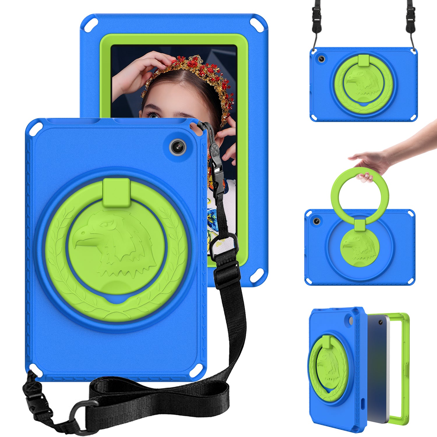 For Amazon Fire 7 (2022) Protective EVA Case with Shoulder Strap Waterproof Screen Film