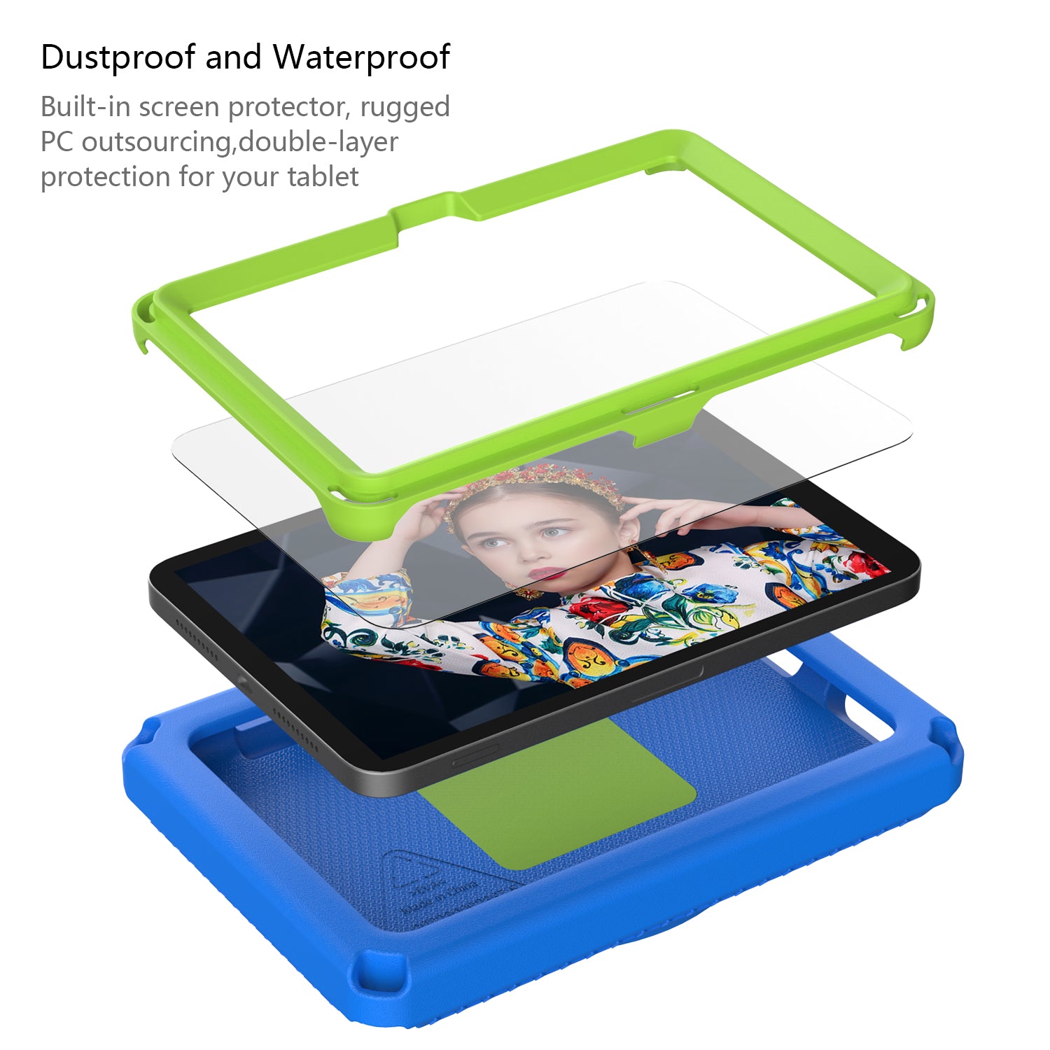 For Amazon Fire 7 (2022) Protective EVA Case with Shoulder Strap Waterproof Screen Film