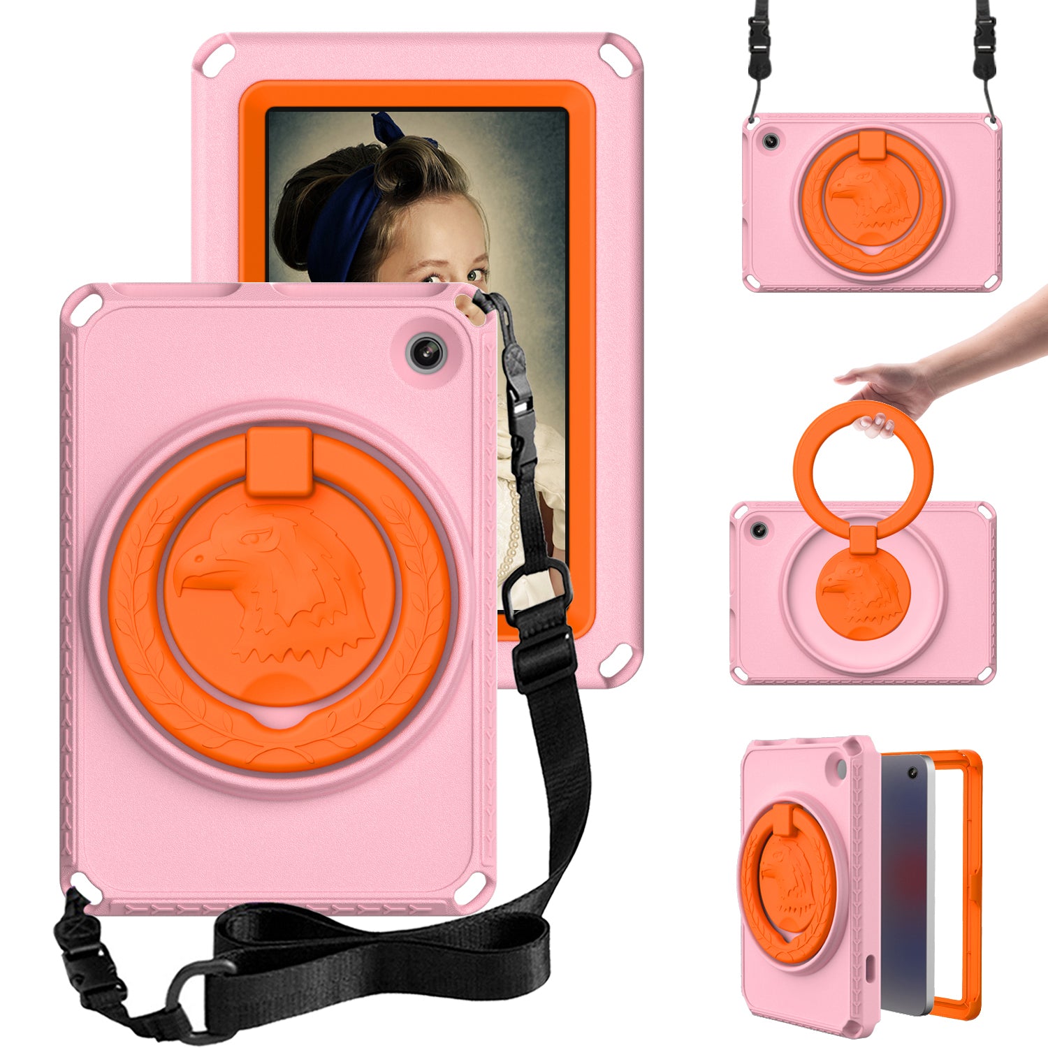 For Amazon Fire 7 (2022) Protective EVA Case with Shoulder Strap Waterproof Screen Film