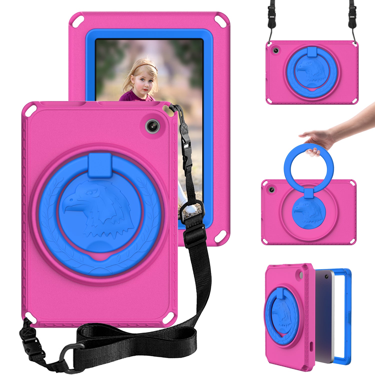 For Amazon Fire 7 (2022) Protective EVA Case with Shoulder Strap Waterproof Screen Film