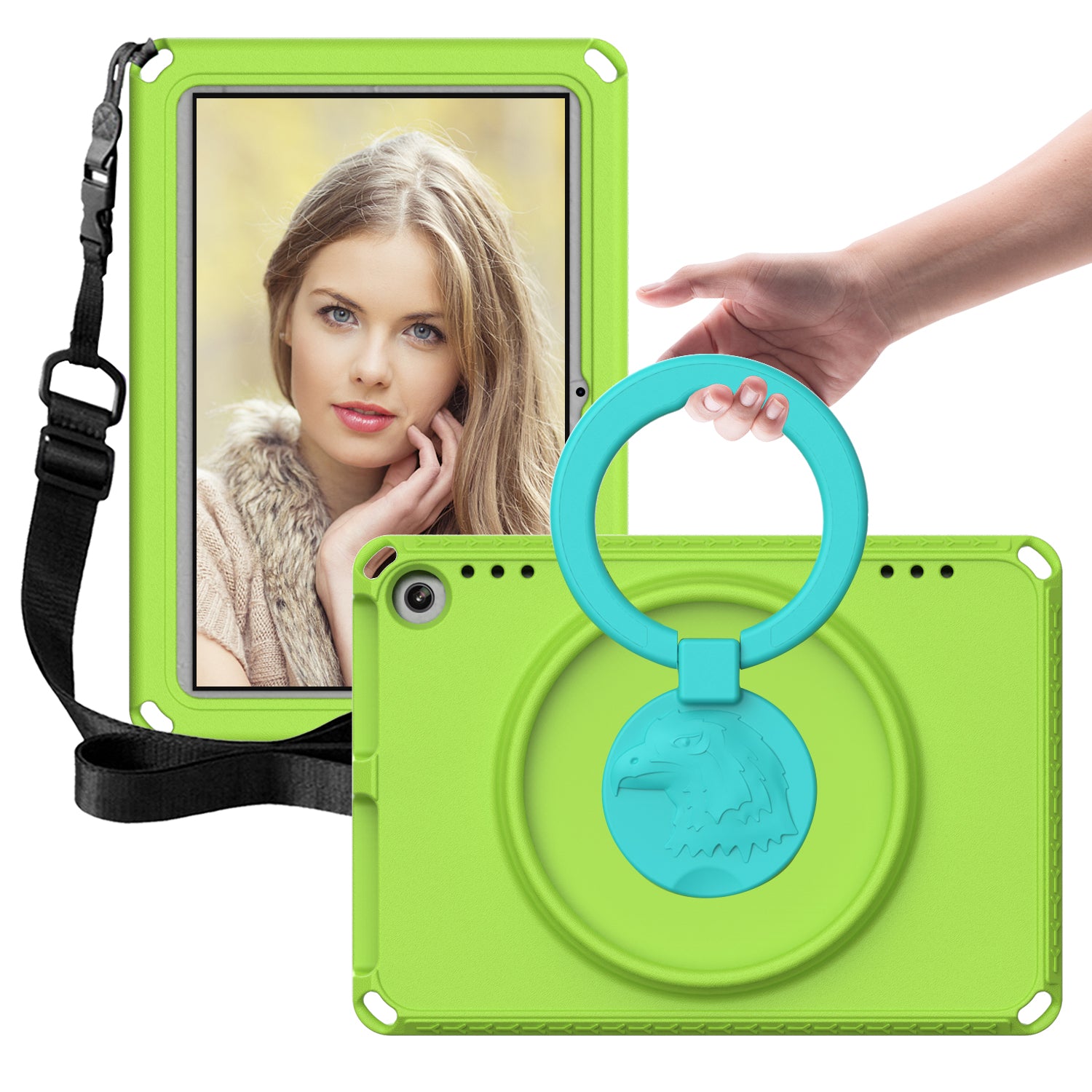 For Amazon Fire HD 8 (2022) (2020) Shockproof EVA Case with Shoulder Strap Waterproof Screen Protector