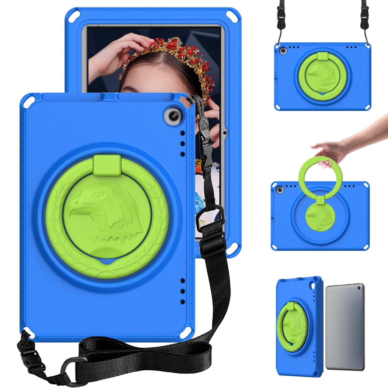 For Amazon Fire HD 8 (2022) (2020) Shockproof EVA Case with Shoulder Strap Waterproof Screen Protector