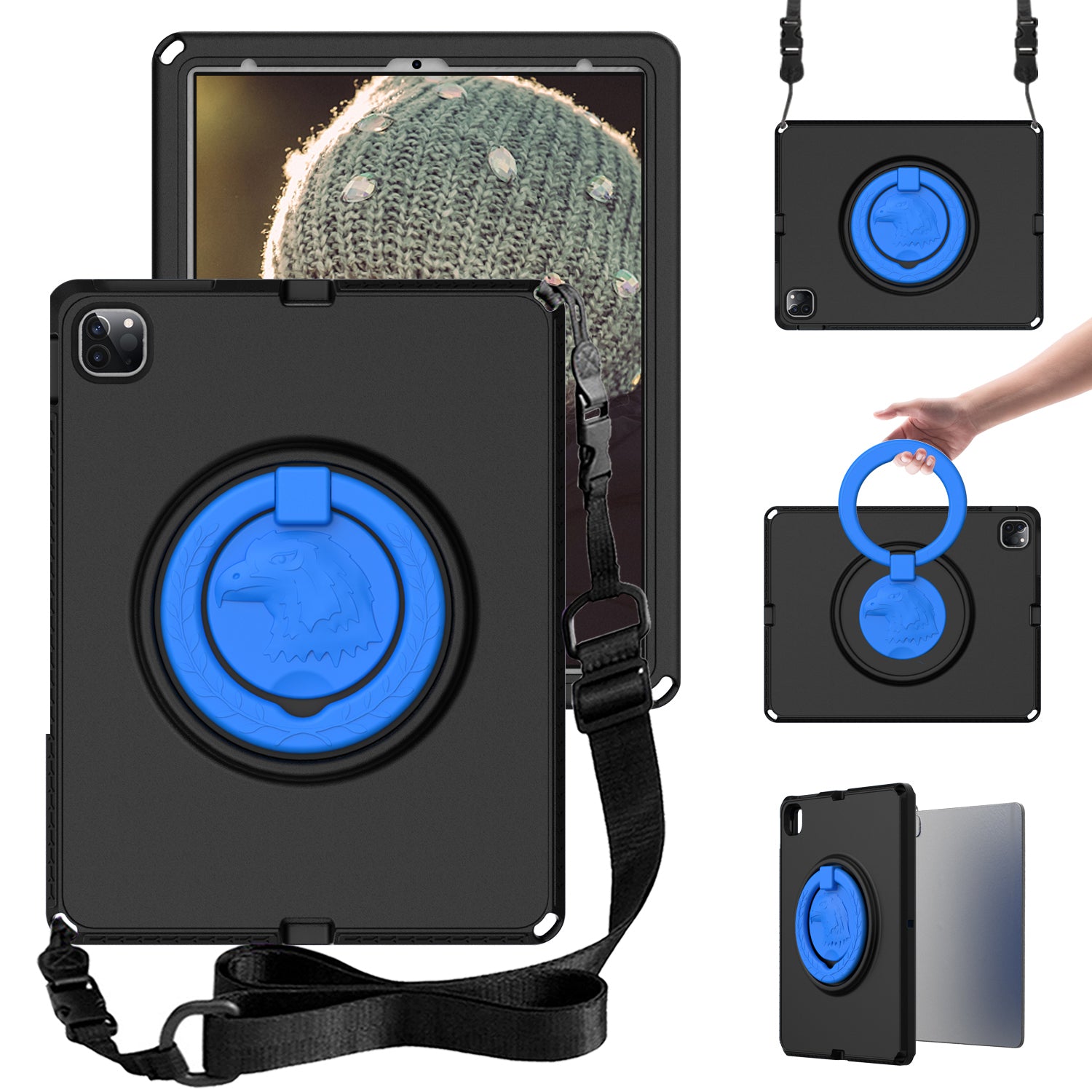 For iPad Pro 12.9 (2022) (2021) (2020) (2018) Hard EVA Case with Shoulder Strap Screen Film Tablet Cover