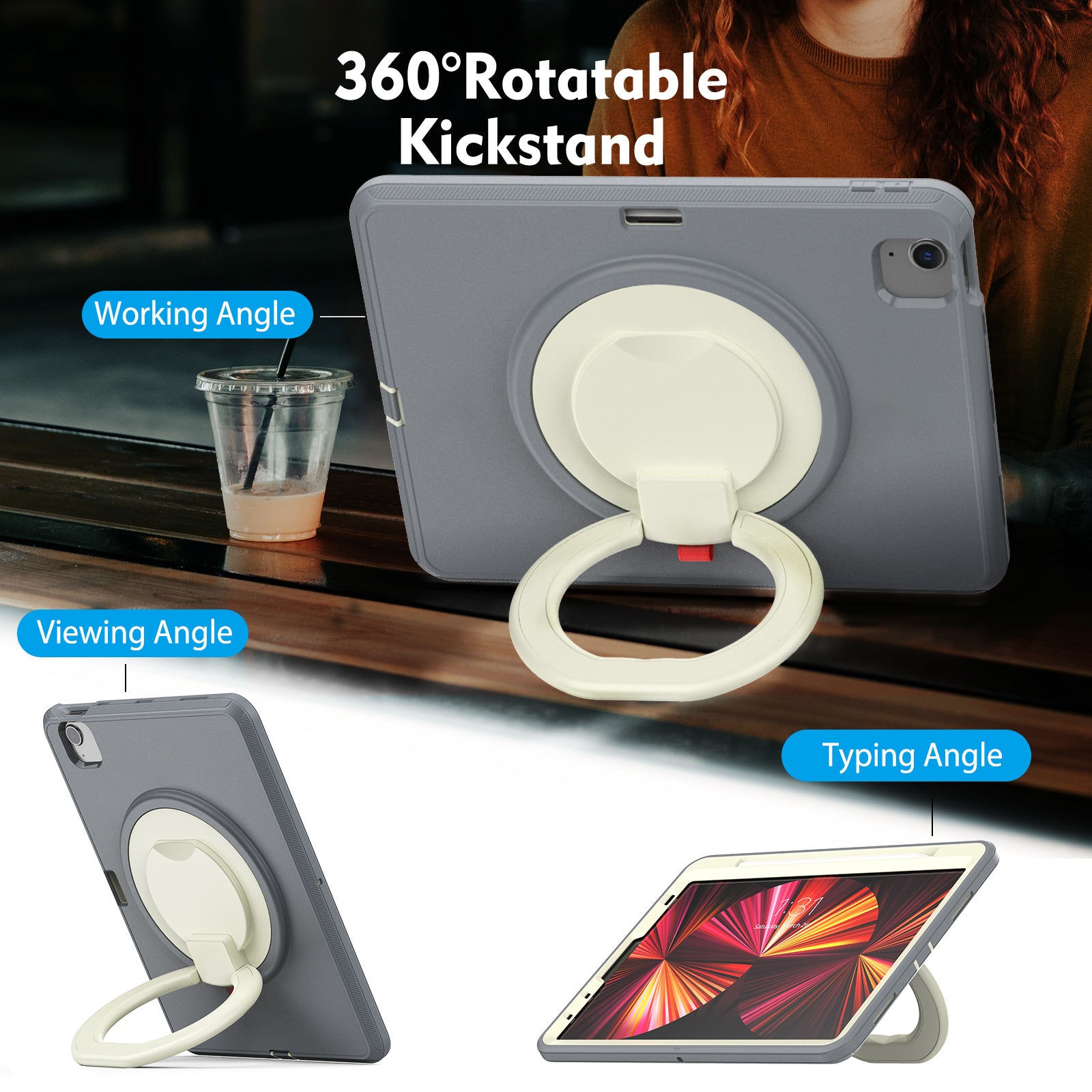 Tablet Case for iPad Pro 11 (2018) (2020) (2021) (2022) Air (2020) (2022) PC TPU Rotating Kickstand Protective Cover