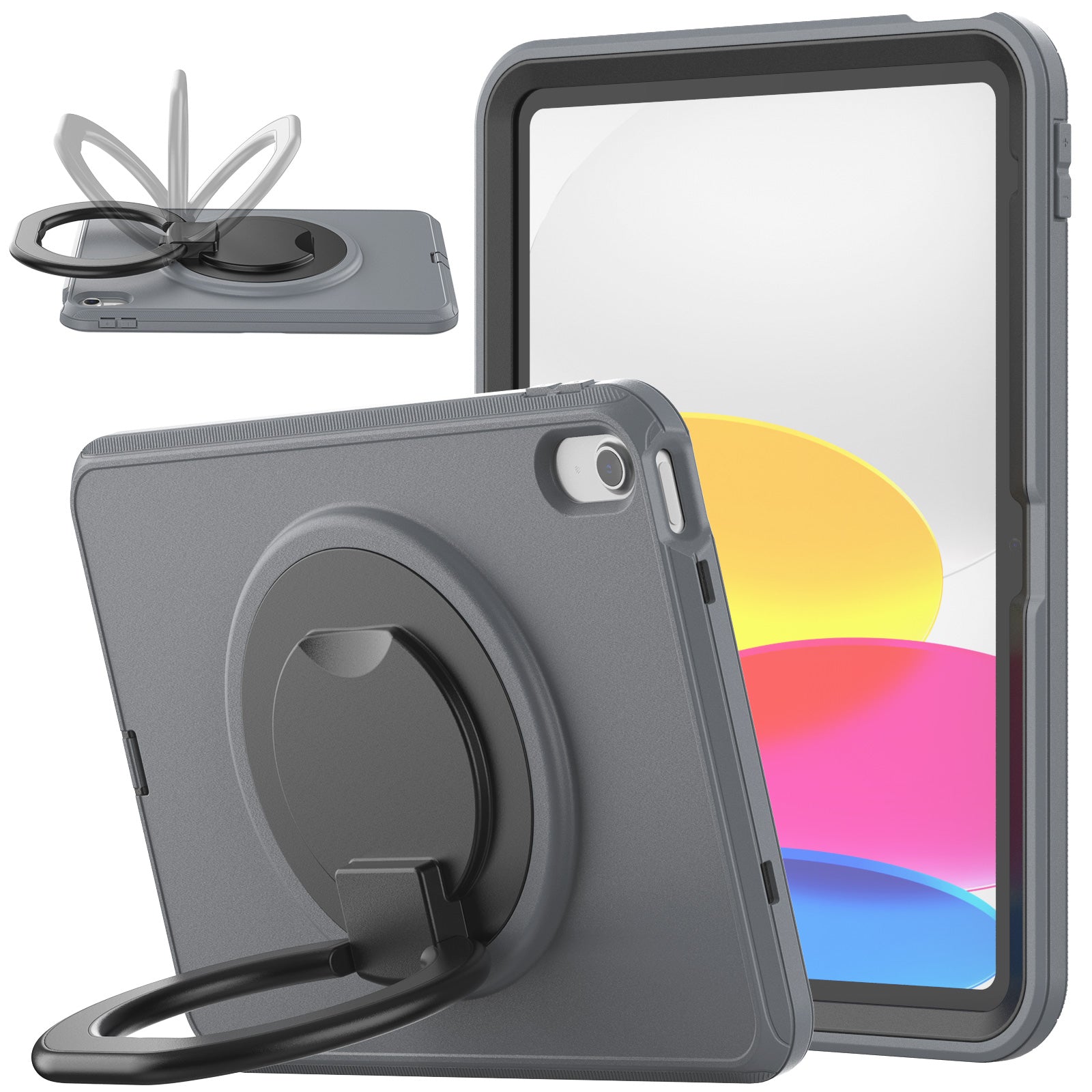 For iPad 10.9 (2022) PC TPU Tablet Case 360-degree Rotating Kickstand Hand Grip Protective Cover