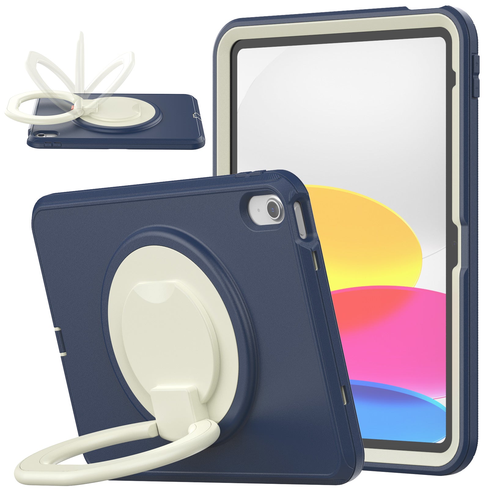 For iPad 10.9 (2022) PC TPU Tablet Case 360-degree Rotating Kickstand Hand Grip Protective Cover