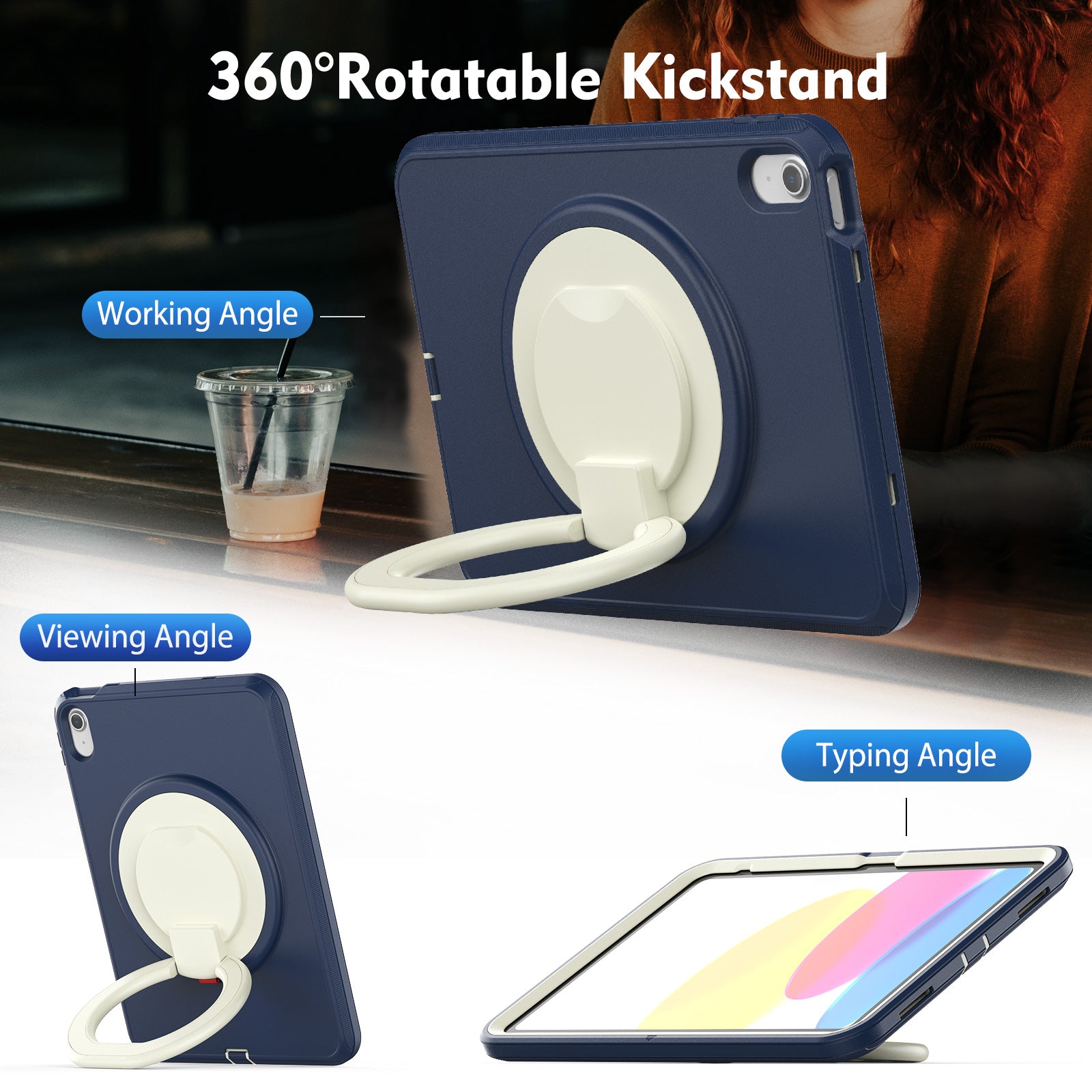 For iPad 10.9 (2022) PC TPU Tablet Case 360-degree Rotating Kickstand Hand Grip Protective Cover