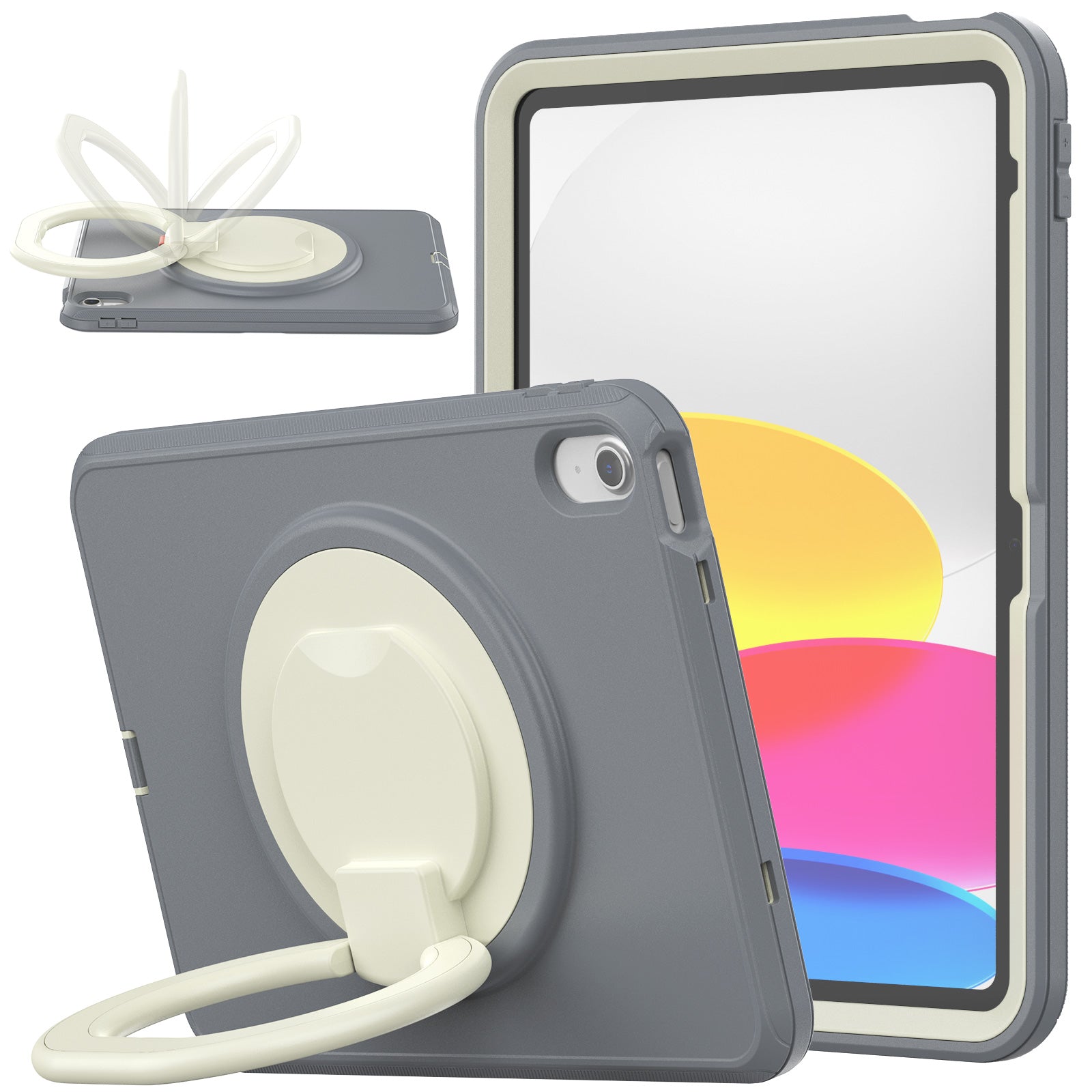 For iPad 10.9 (2022) PC TPU Tablet Case 360-degree Rotating Kickstand Hand Grip Protective Cover