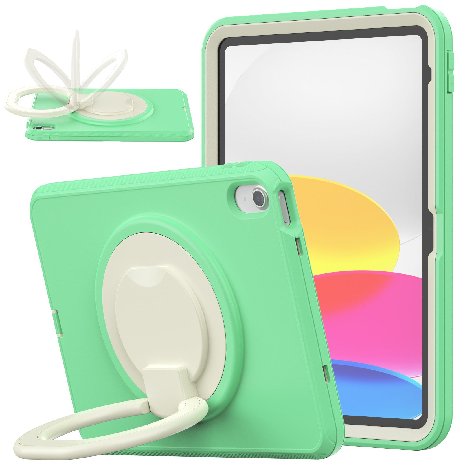 For iPad 10.9 (2022) PC TPU Tablet Case 360-degree Rotating Kickstand Hand Grip Protective Cover