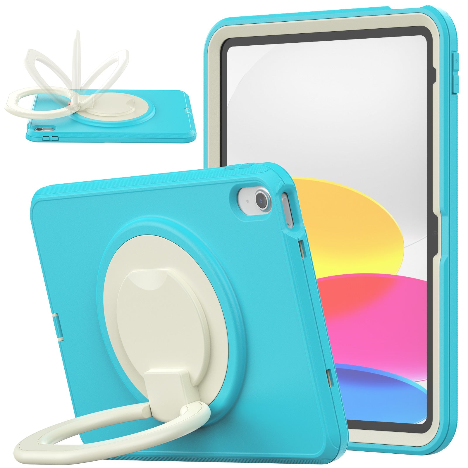 For iPad 10.9 (2022) PC TPU Tablet Case 360-degree Rotating Kickstand Hand Grip Protective Cover