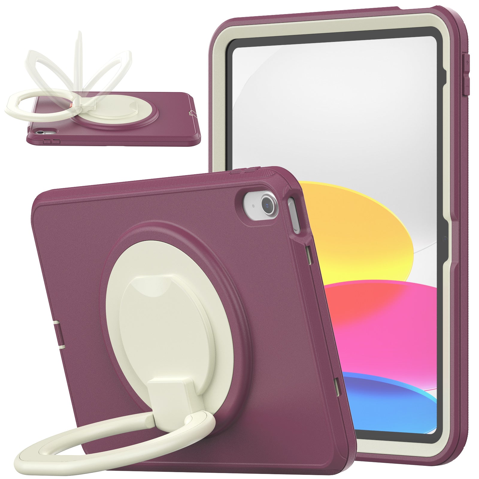 For iPad 10.9 (2022) PC TPU Tablet Case 360-degree Rotating Kickstand Hand Grip Protective Cover