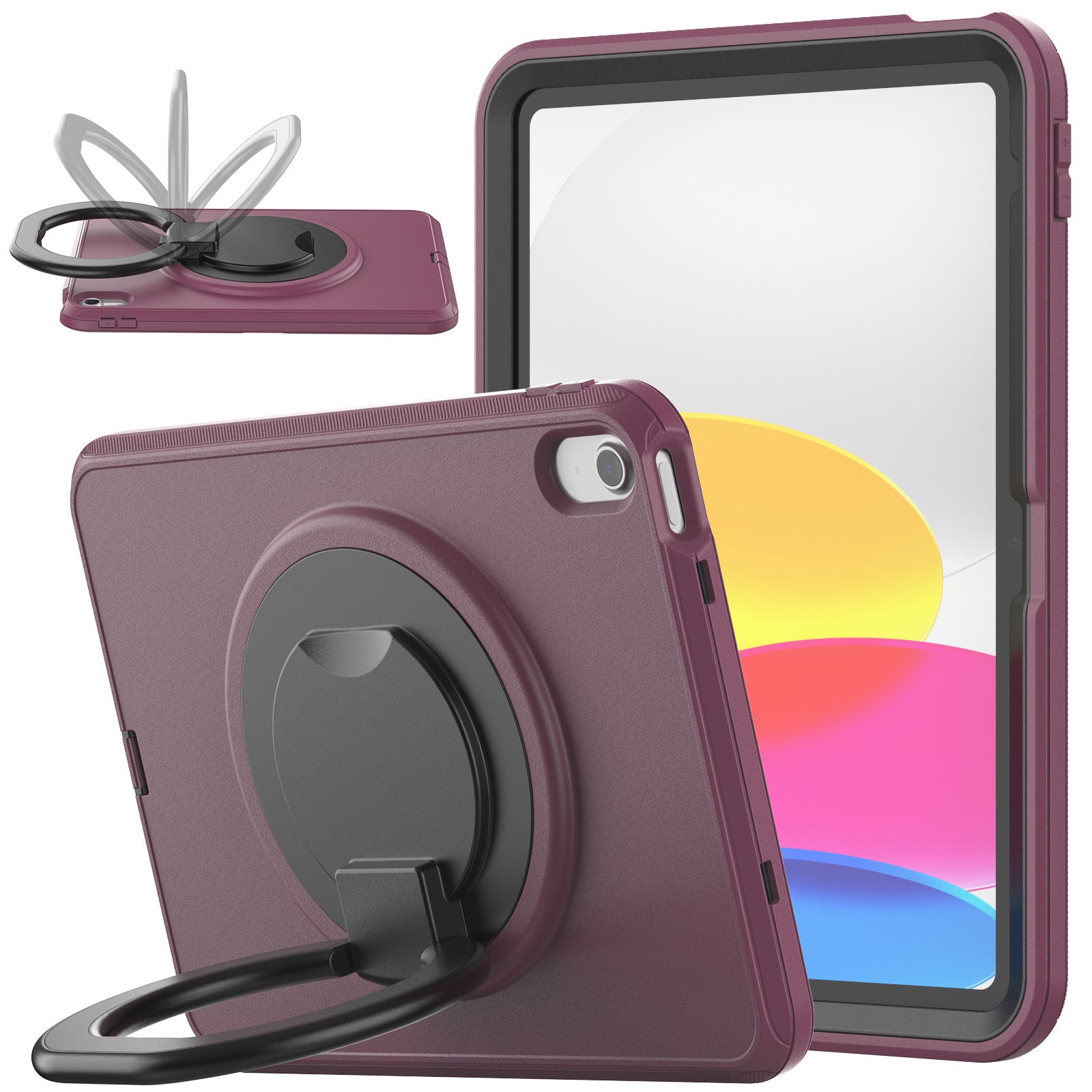 For iPad 10.9 (2022) PC TPU Tablet Case 360-degree Rotating Kickstand Hand Grip Protective Cover