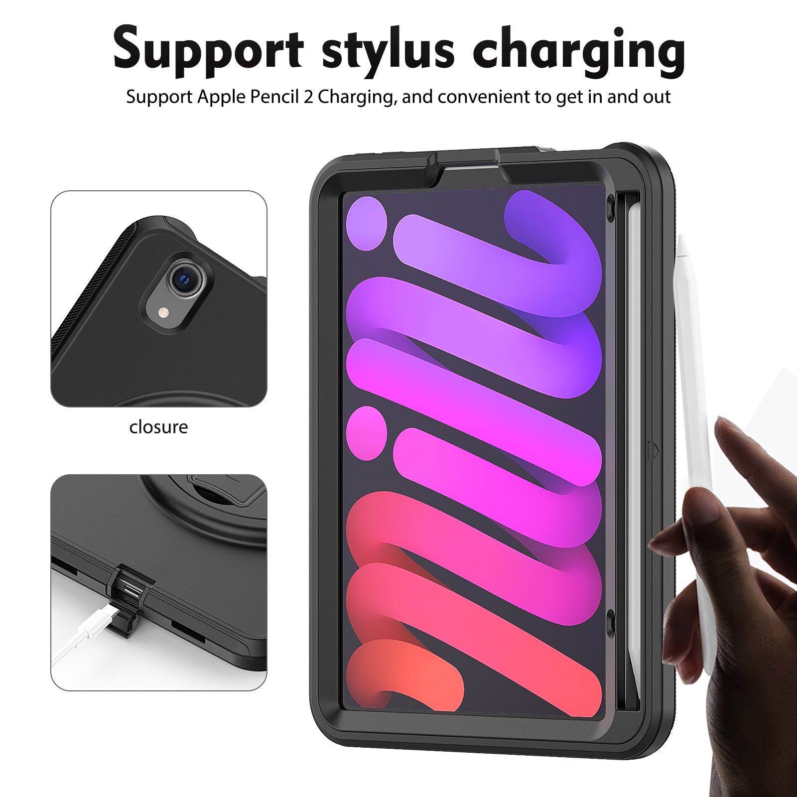 Tablet Case for iPad mini (2021) PC TPU Anti-Drop Protective Cover with Handle Grip Kickstand