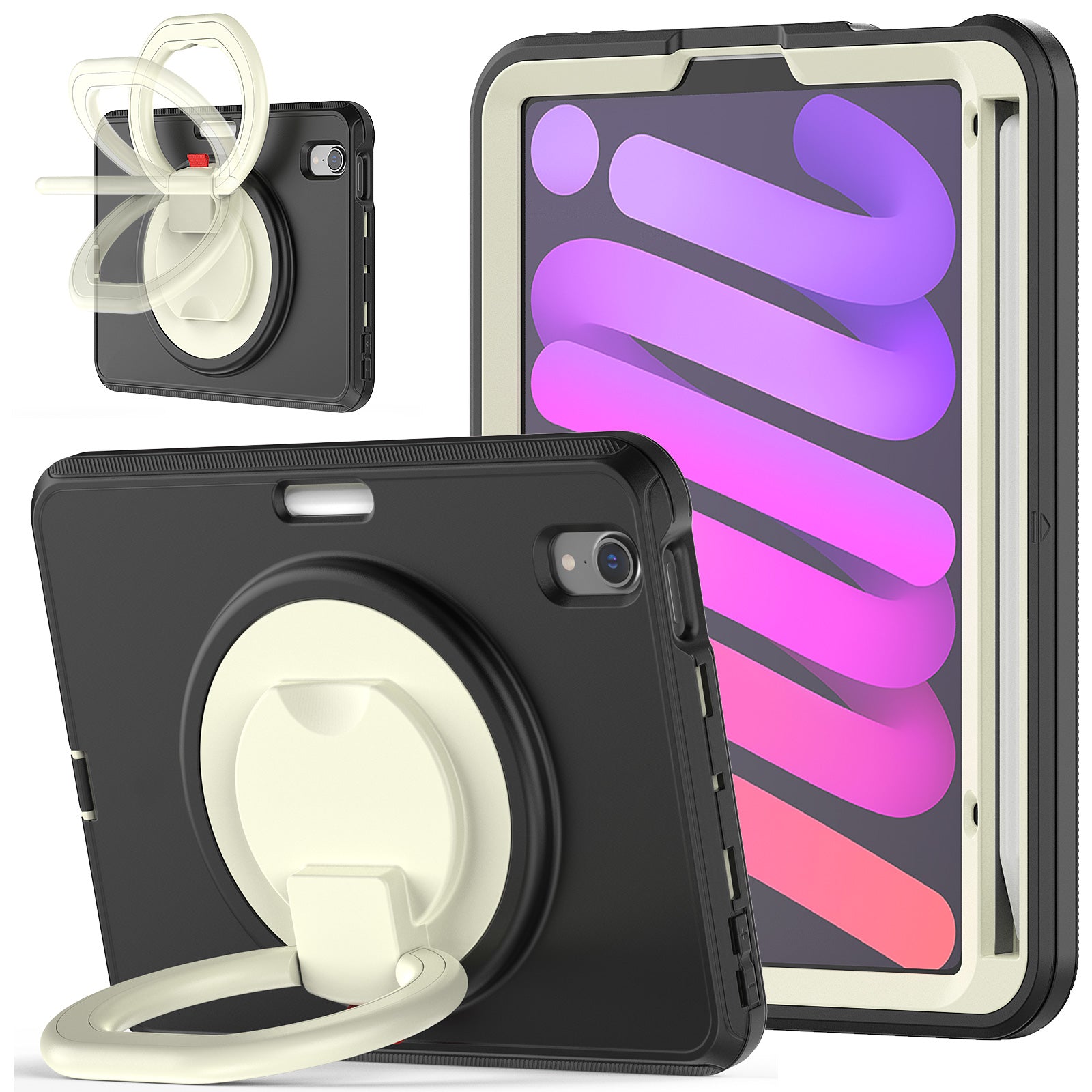 Tablet Case for iPad mini (2021) PC TPU Anti-Drop Protective Cover with Handle Grip Kickstand