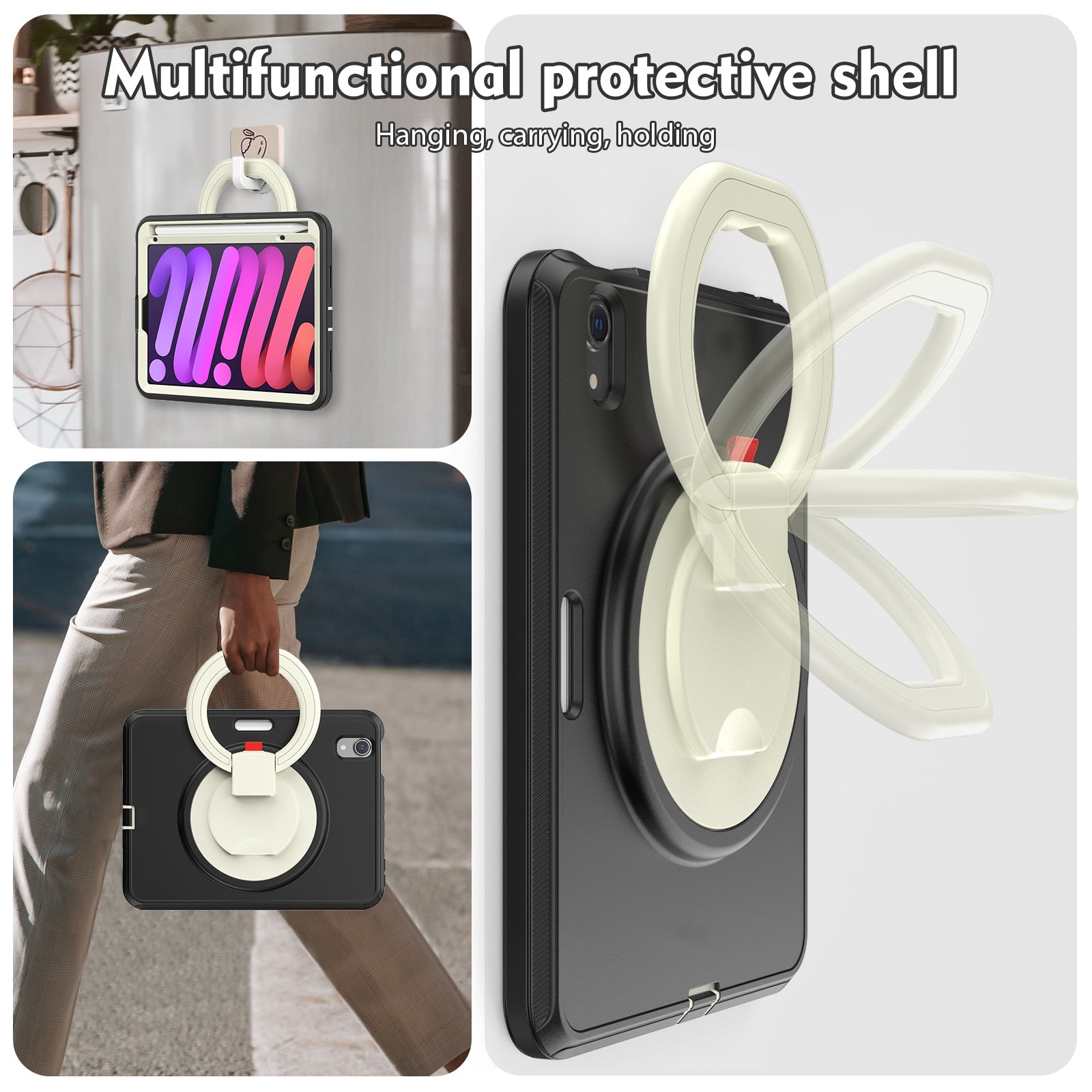 Tablet Case for iPad mini (2021) PC TPU Anti-Drop Protective Cover with Handle Grip Kickstand