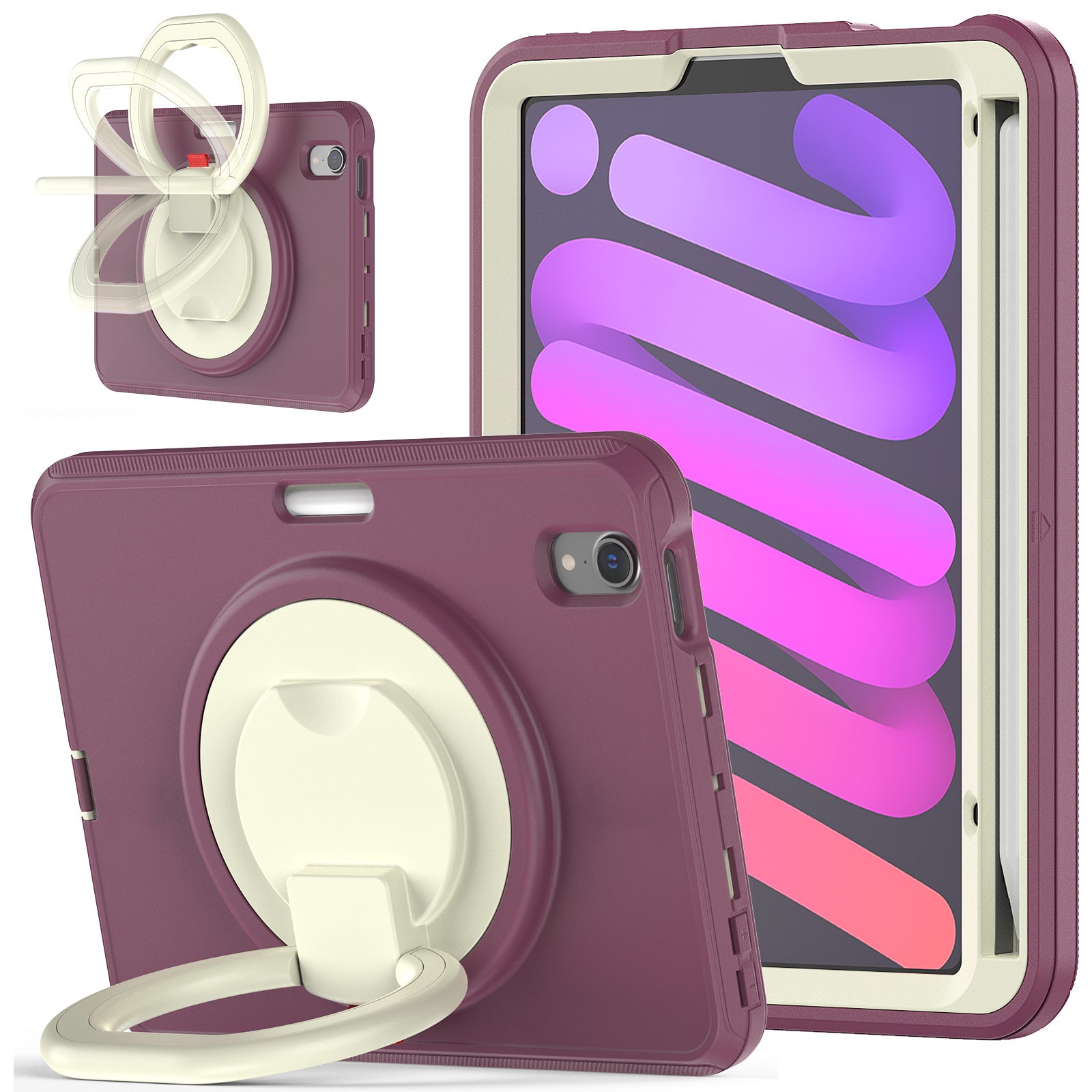 Tablet Case for iPad mini (2021) PC TPU Anti-Drop Protective Cover with Handle Grip Kickstand