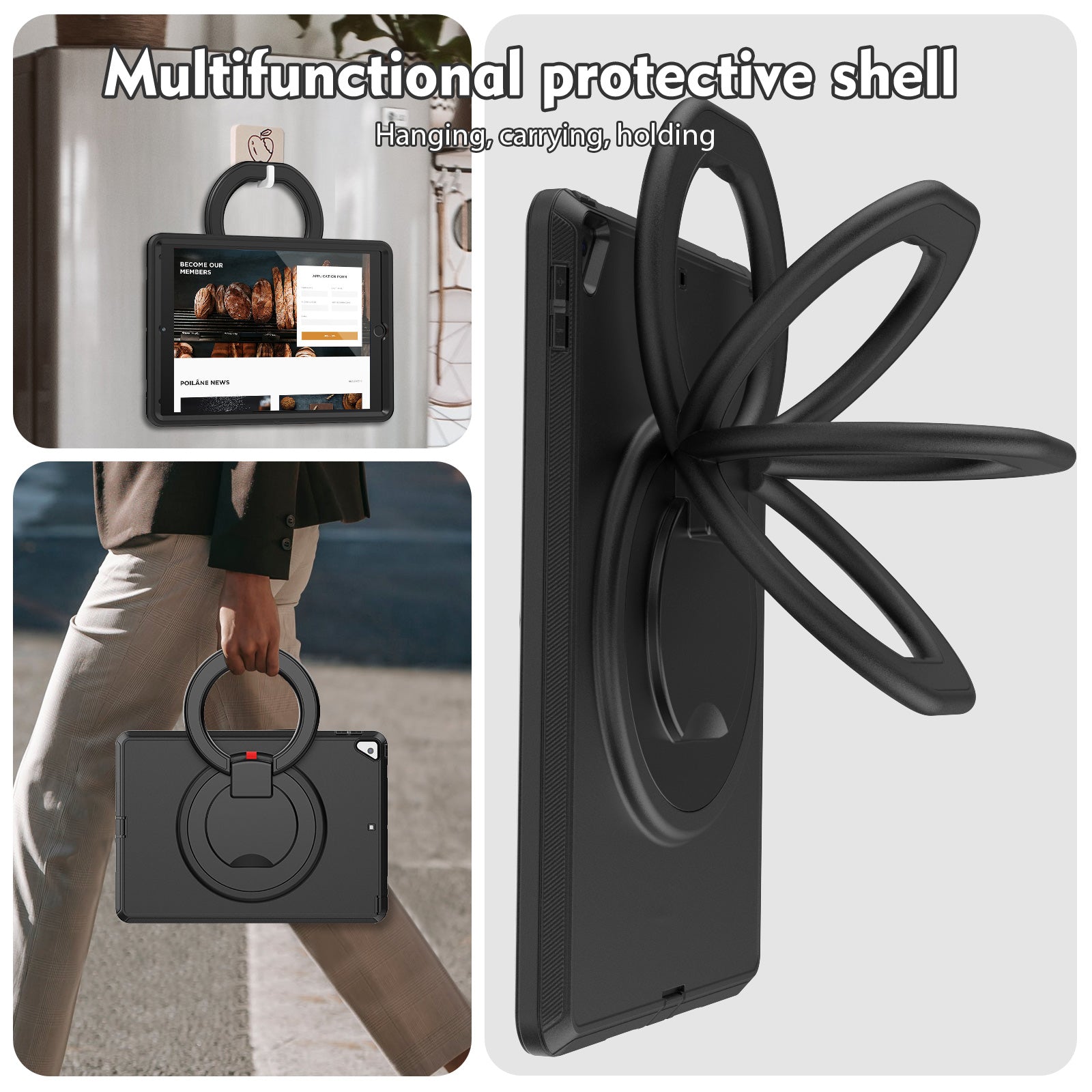 For iPad 10.2 (2021) (2020) (2019) Case PC TPU Handle Grip Kickstand Tablet Protective Cover