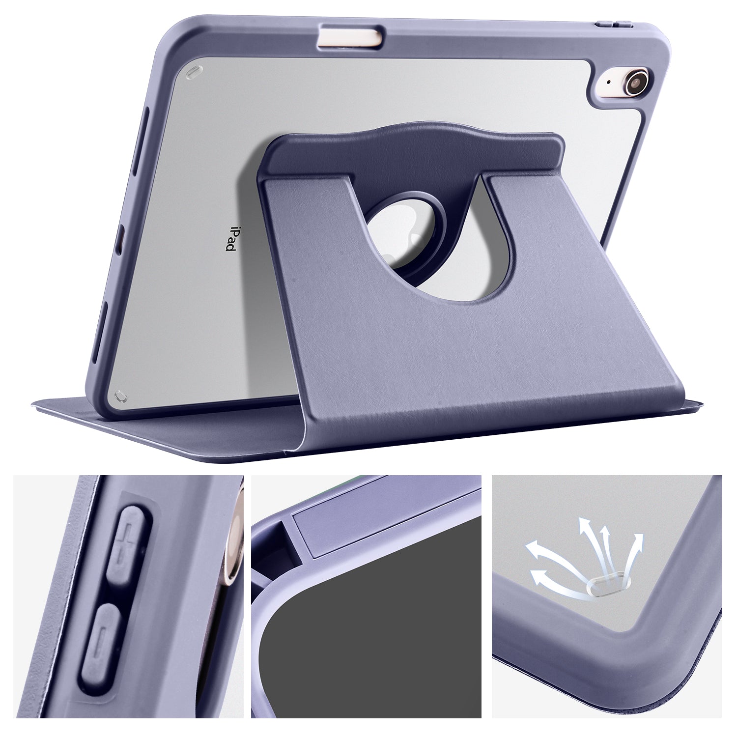 For iPad 10.9 (2022) PU Leather Acrylic Tablet Case Rotary Kickstand Cover with Pen Holder