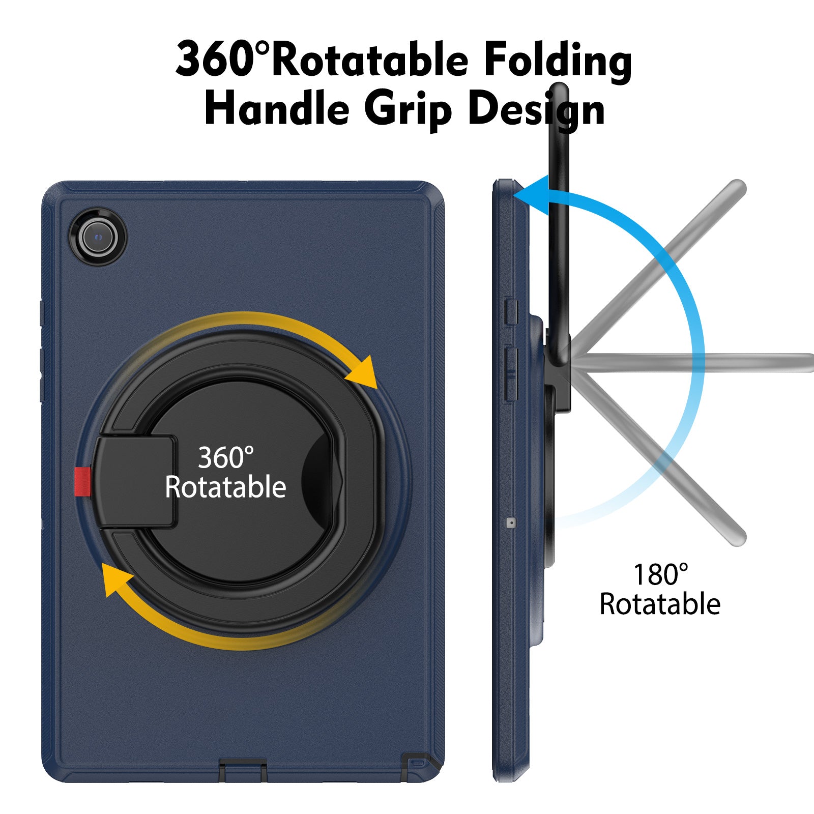For Samsung Galaxy Tab A8 10.5 (2021) (2022) X200 X205 Handle Kickstand PC TPU Shockproof Tablet Case -Black Baby Blue
