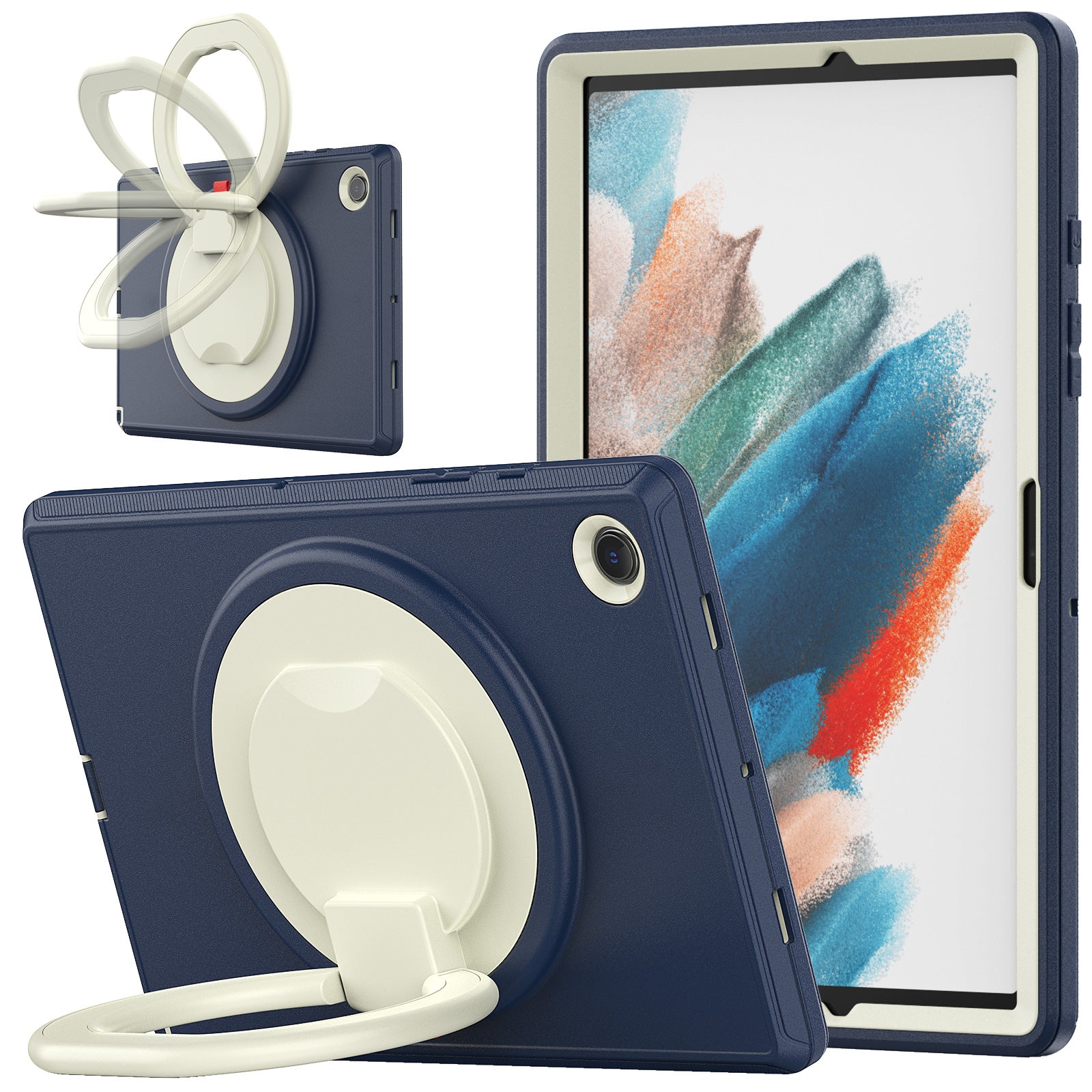 For Samsung Galaxy Tab A8 10.5 (2021) (2022) X200 X205 Handle Kickstand PC TPU Shockproof Tablet Case -Black Baby Blue