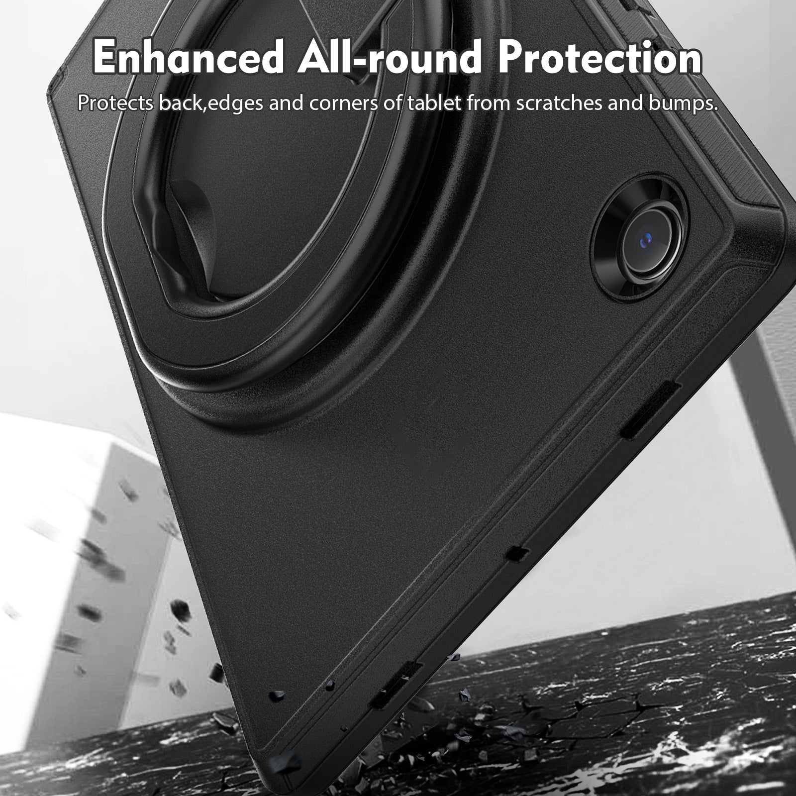 For Samsung Galaxy Tab A8 10.5 (2021) (2022) X200 X205 Handle Kickstand PC TPU Shockproof Tablet Case -Black Baby Blue