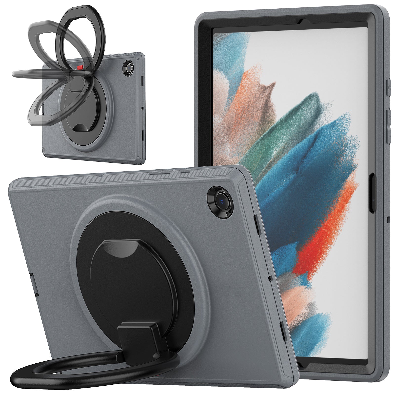 For Samsung Galaxy Tab A8 10.5 (2021) (2022) X200 X205 Handle Kickstand PC TPU Shockproof Tablet Case -Black Baby Blue