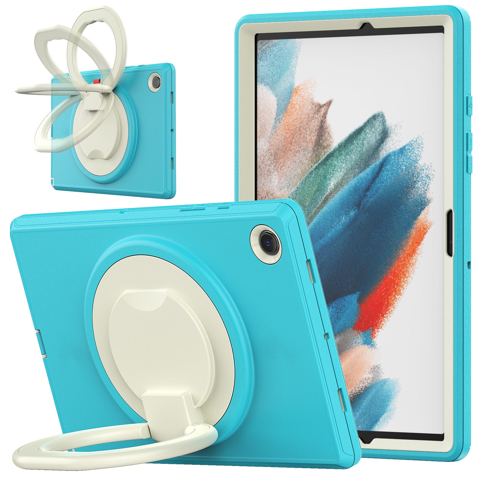 For Samsung Galaxy Tab A8 10.5 (2021) (2022) X200 X205 Handle Kickstand PC TPU Shockproof Tablet Case -Black Baby Blue