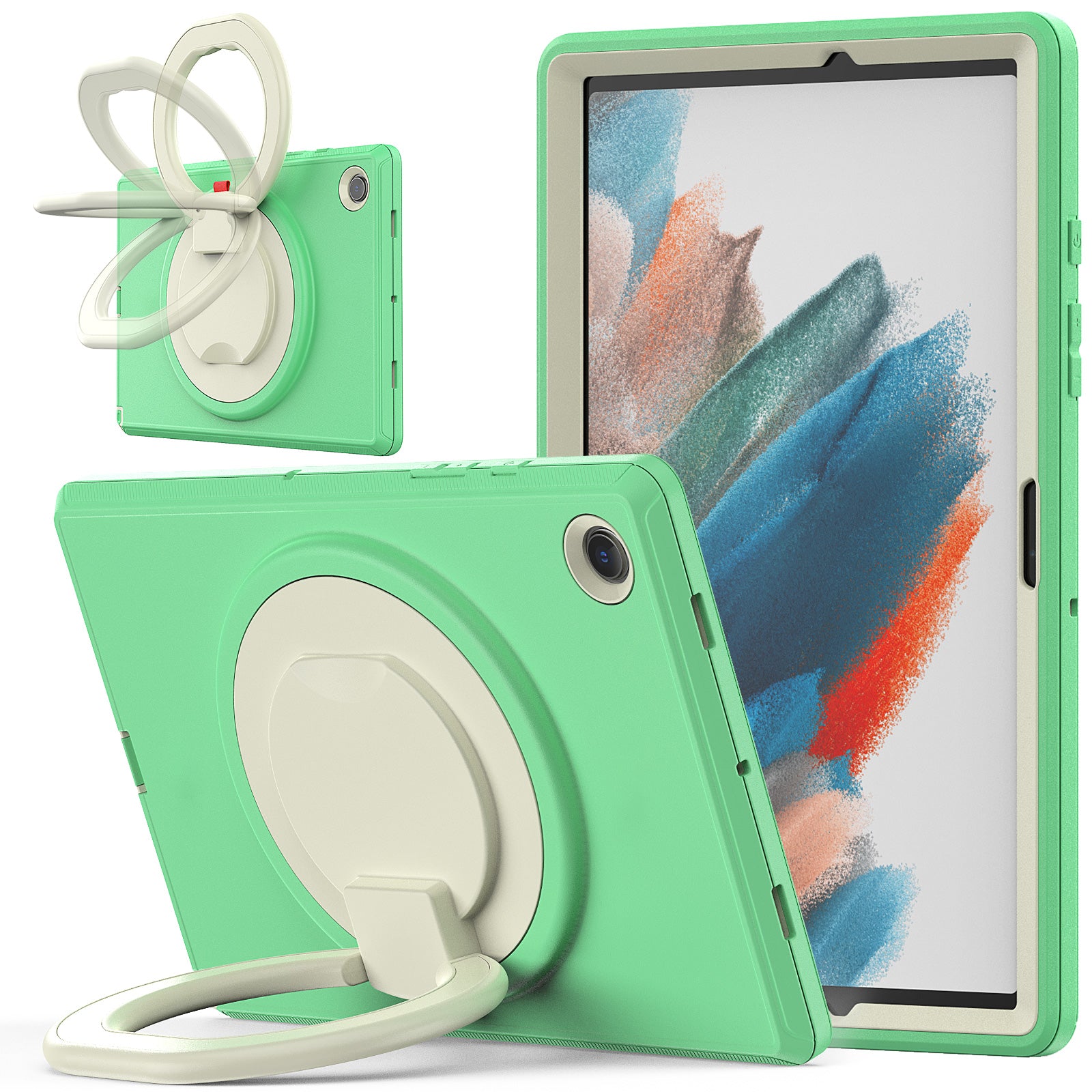 For Samsung Galaxy Tab A8 10.5 (2021) (2022) X200 X205 Handle Kickstand PC TPU Shockproof Tablet Case -Black Baby Blue