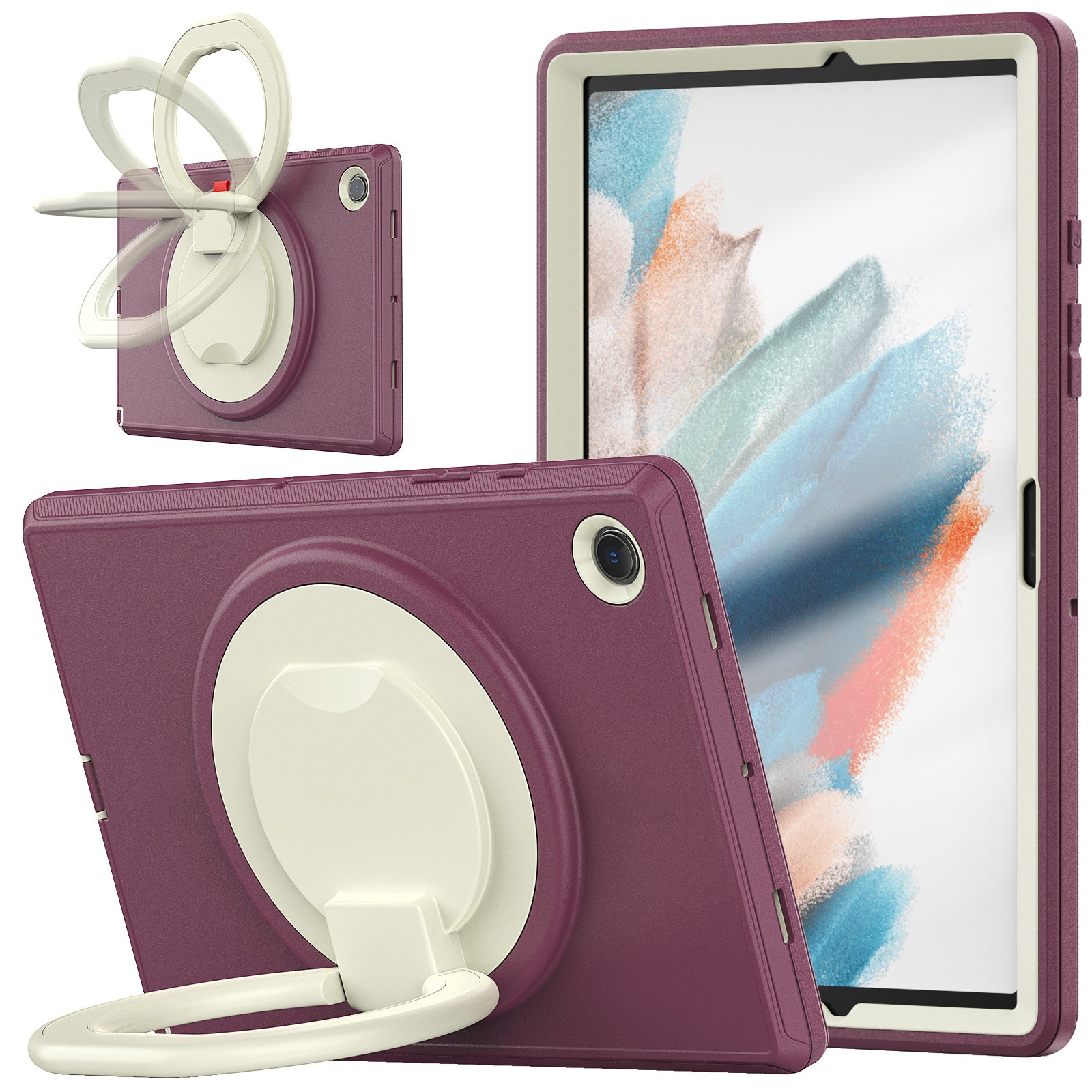 For Samsung Galaxy Tab A8 10.5 (2021) (2022) X200 X205 Handle Kickstand PC TPU Shockproof Tablet Case -Black Baby Blue