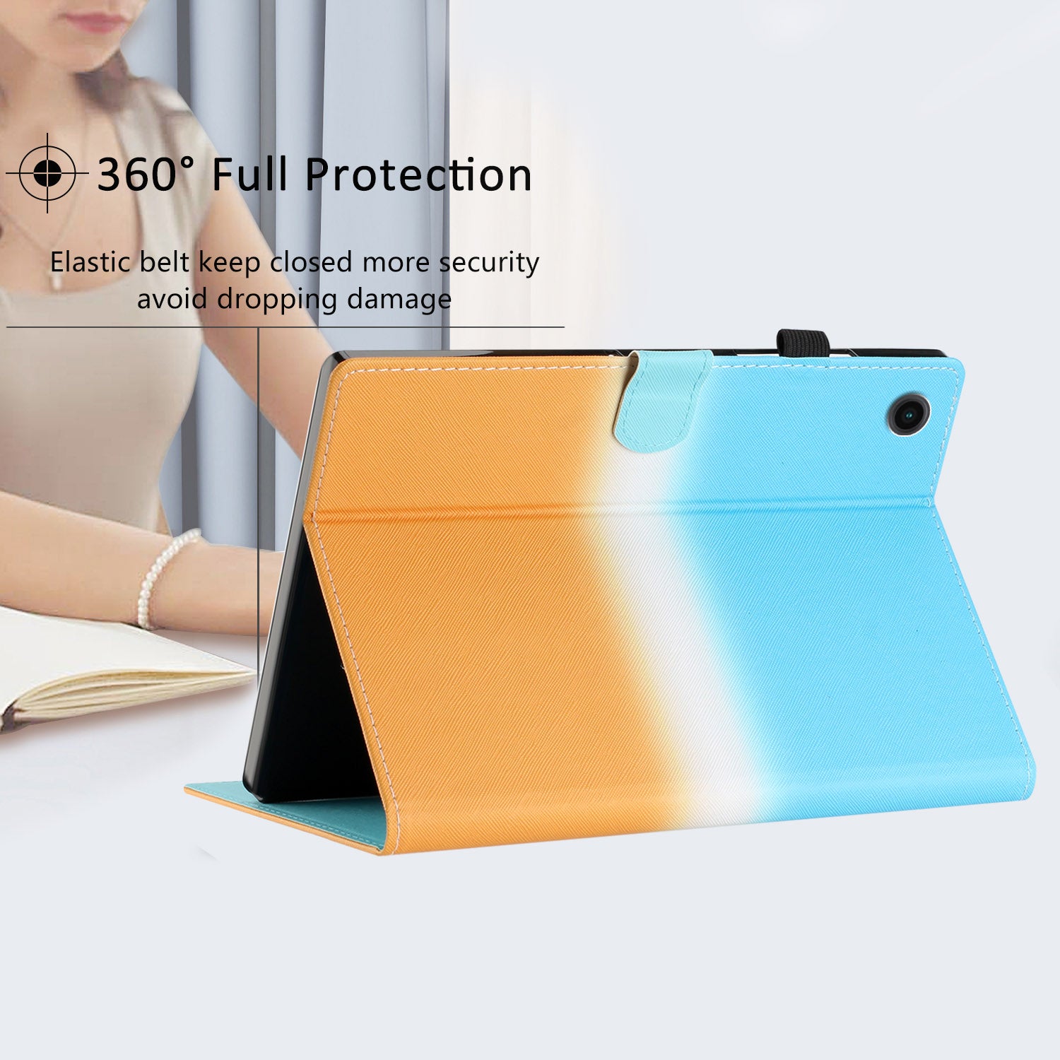 For Samsung Galaxy Tab A8 10.5 (2021) X205 / X200 Gradient Tablet Case Folding Stand PU Leather Cover with Card Holder