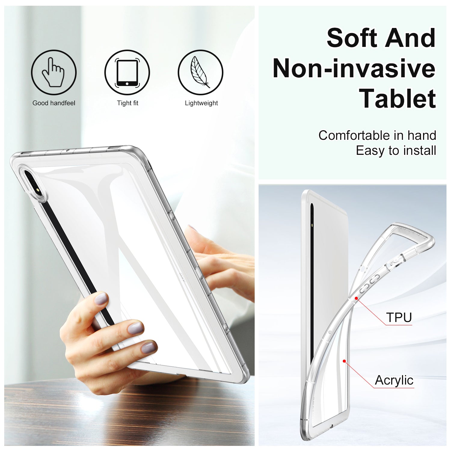 For Samsung Galaxy Tab S7 T870 / Tab S8 X700 Clear Tablet Case Acrylic TPU Protective Cover