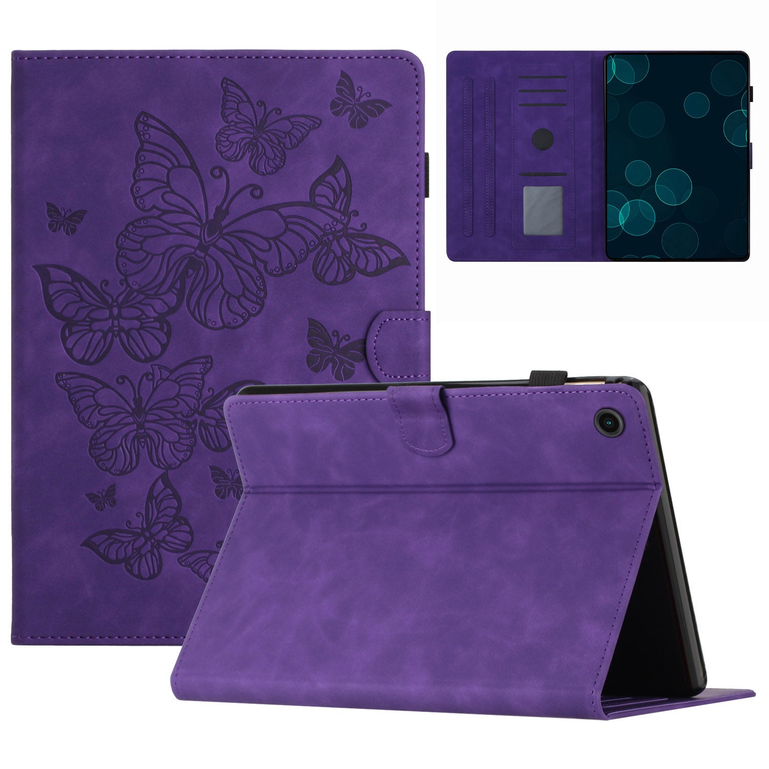 For Samsung Galaxy Tab A8 10.5 (2021) X205 X200 / (2022) Imprinted Butterfly Leather Tablet Case Card Holder Stand Cover